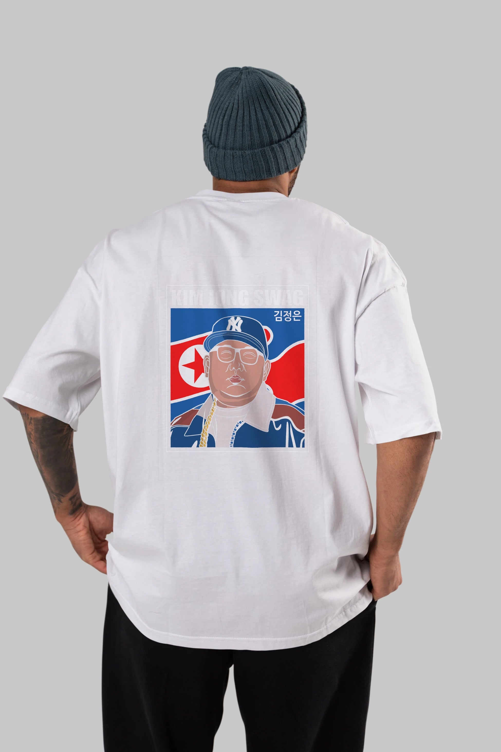 King Jong Swag Arka Baskılı Oversize t-shirt Erkek Kadın Unisex %100 Pamuk tişort