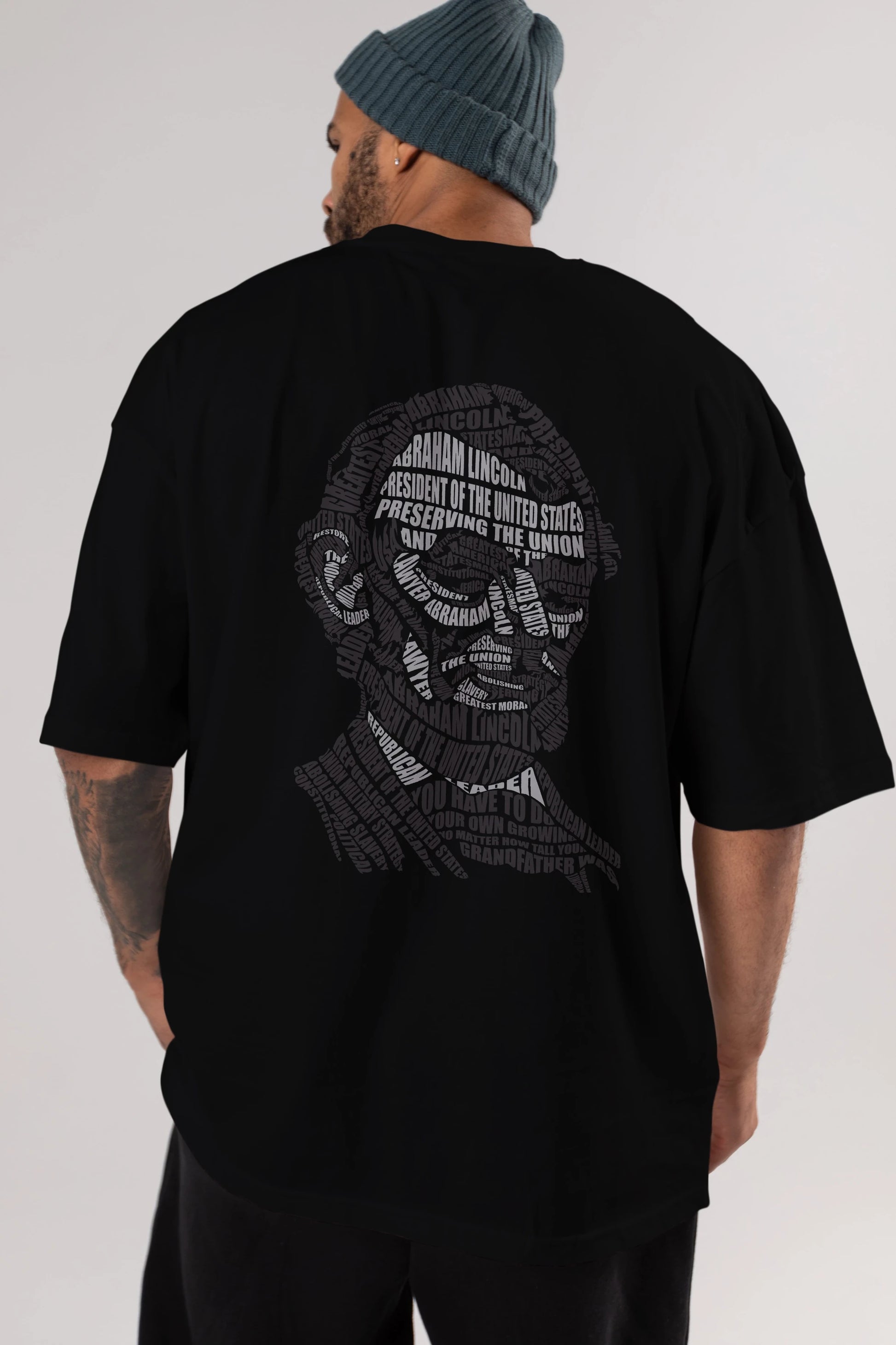 Abraham Lincoln Calligram Arka Baskılı Oversize t-shirt %100 pamuk Erkek Kadın Unisex