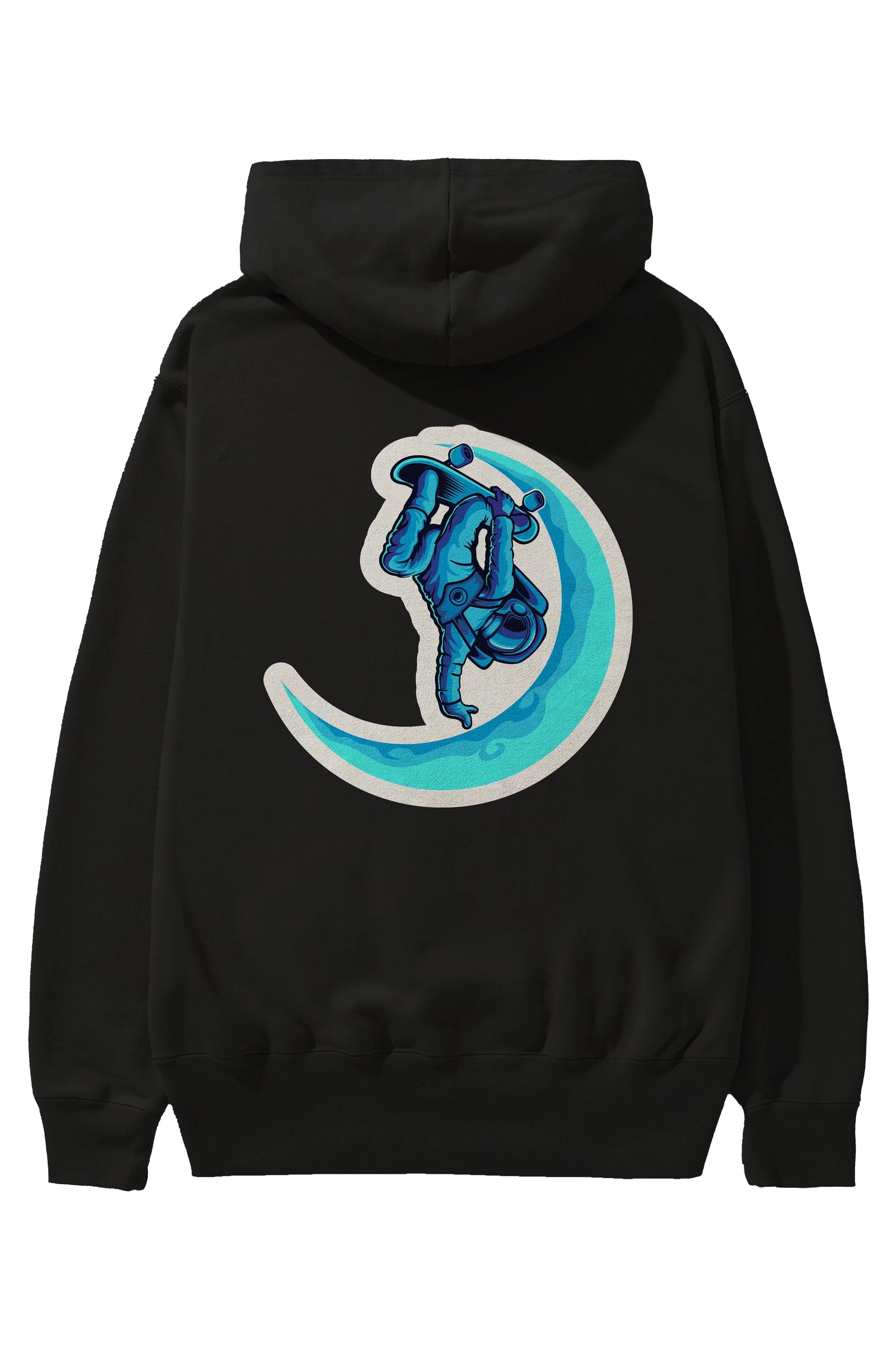 Skating on the moon sticker Arka Baskılı Hoodie Oversize Kapüşonlu Sweatshirt Erkek Kadın Unisex