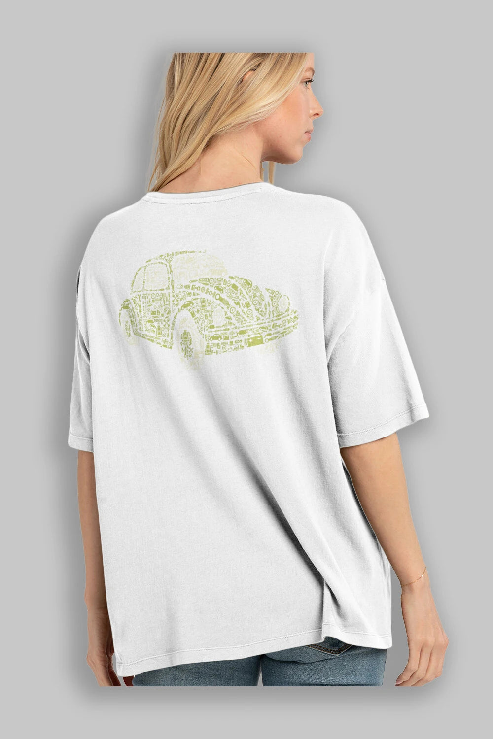 Beetle Arka Baskılı Oversize t-shirt %100 pamuk Erkek Kadın Unisex