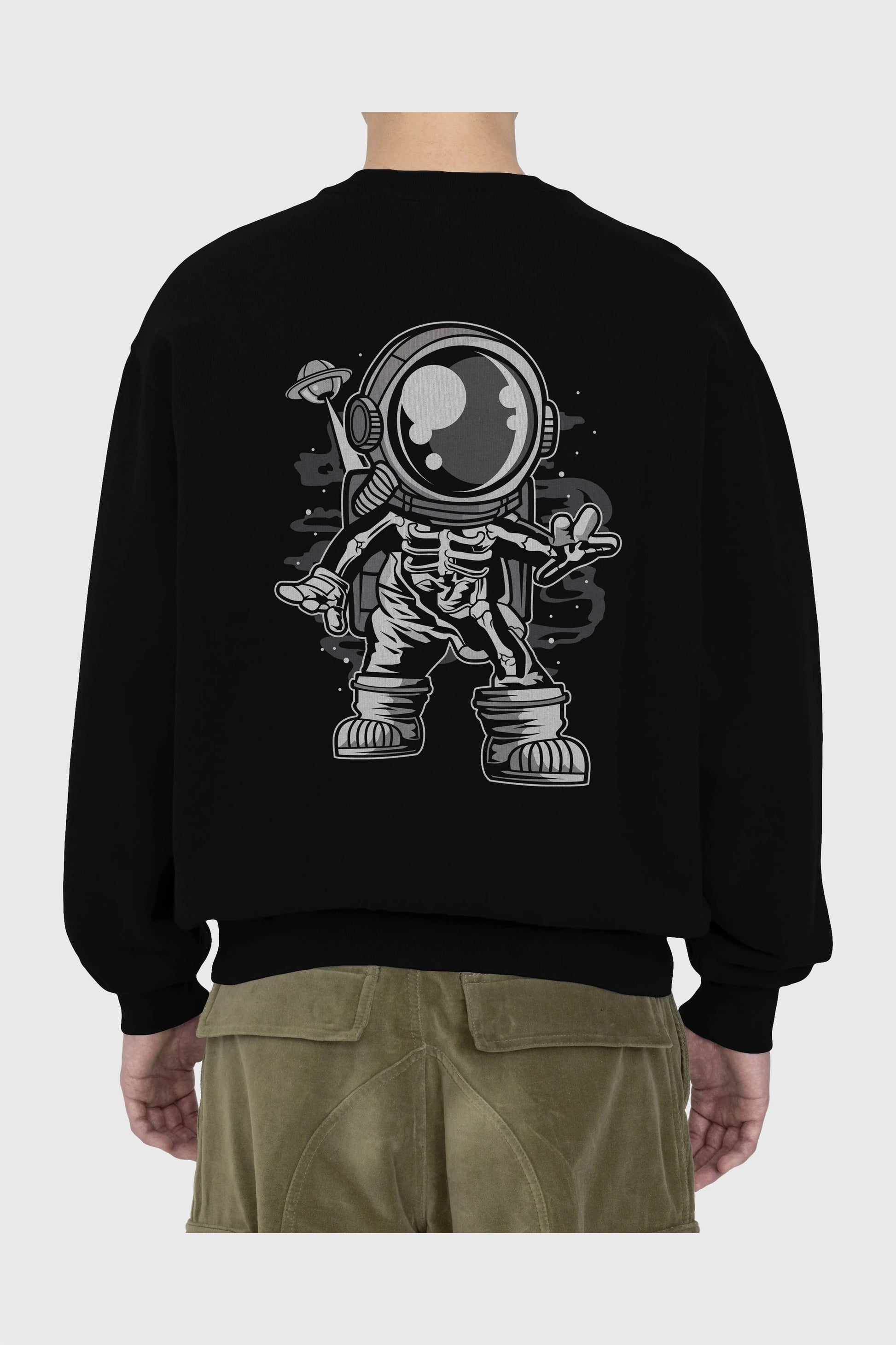 Space Skeleton Arka Baskılı Oversize Sweatshirt Erkek Kadın Unisex