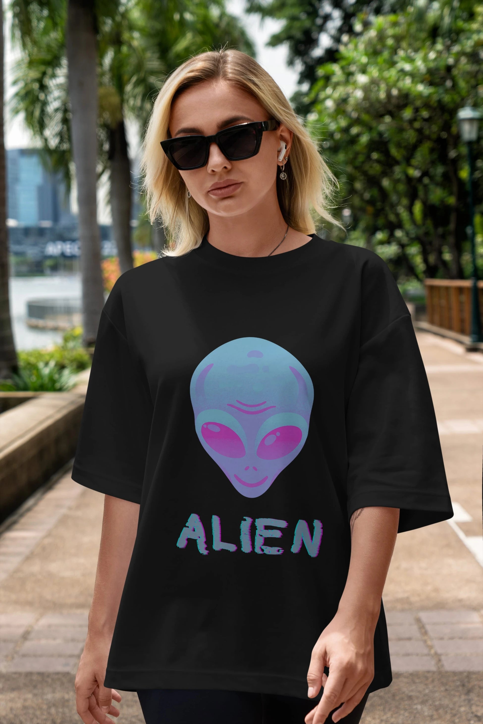 Alien Ön Baskılı Oversize t-shirt Erkek Kadın Unisex