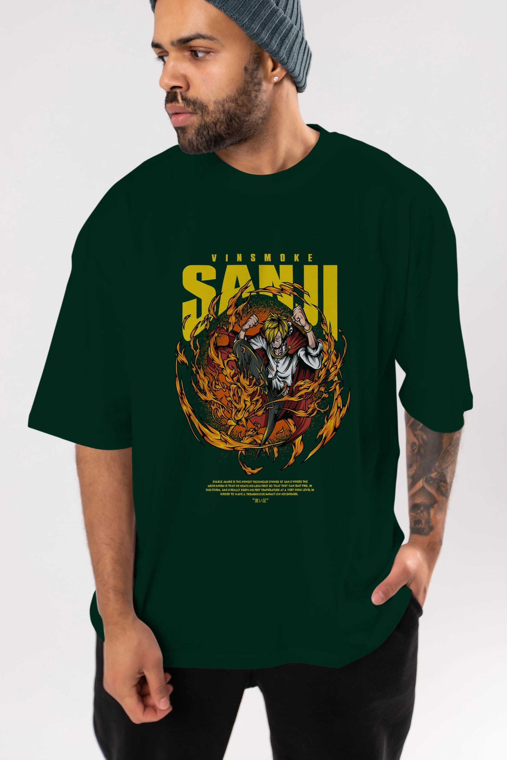Vinsmoke Sanji Anime Ön Baskılı Oversize t-shirt %100 pamuk Erkek Kadın Unisex