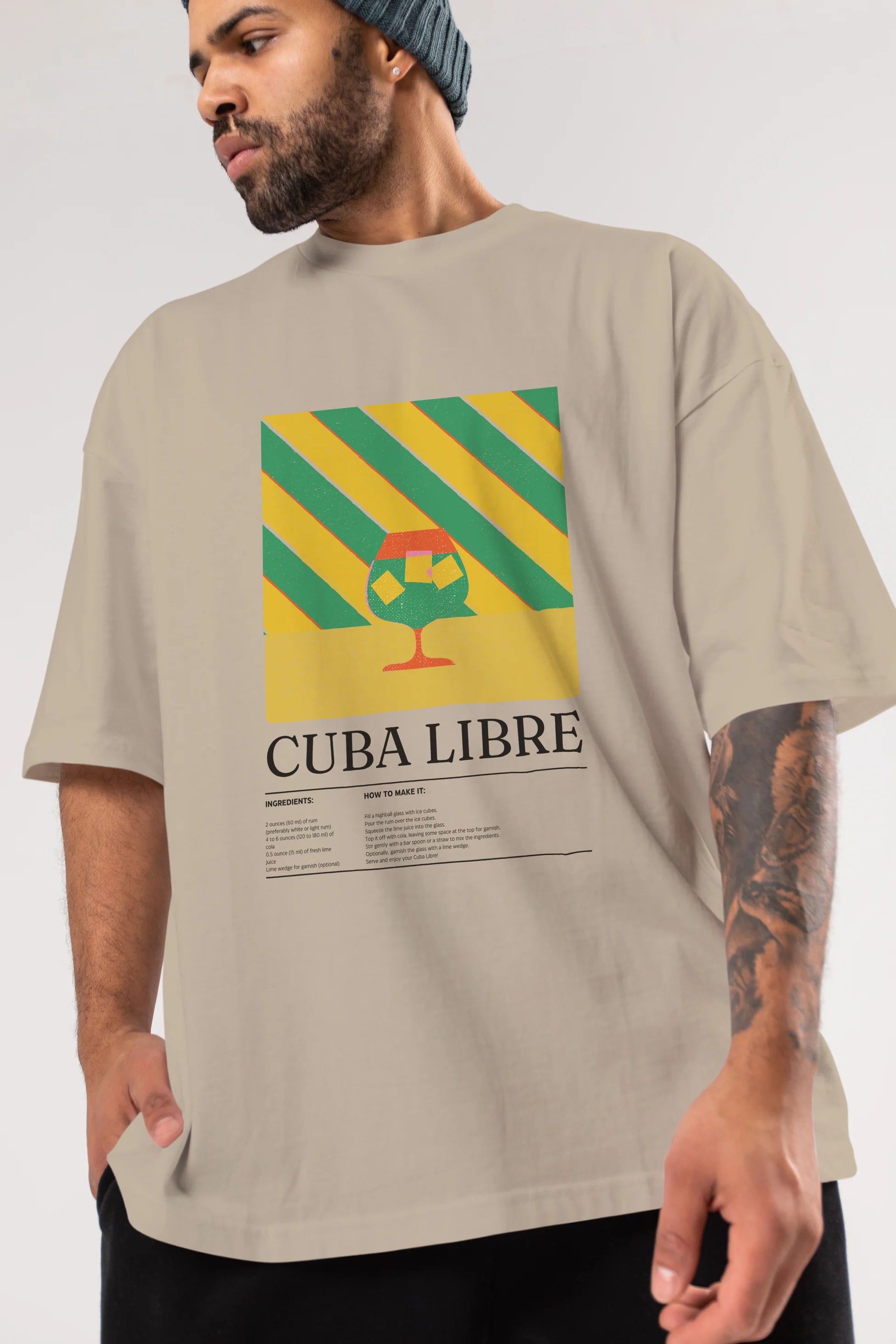Cuba Libre Kokteyl Ön Baskılı Oversize t-shirt Erkek Kadın %100 Pamuk Bisiklet Yaka tişort