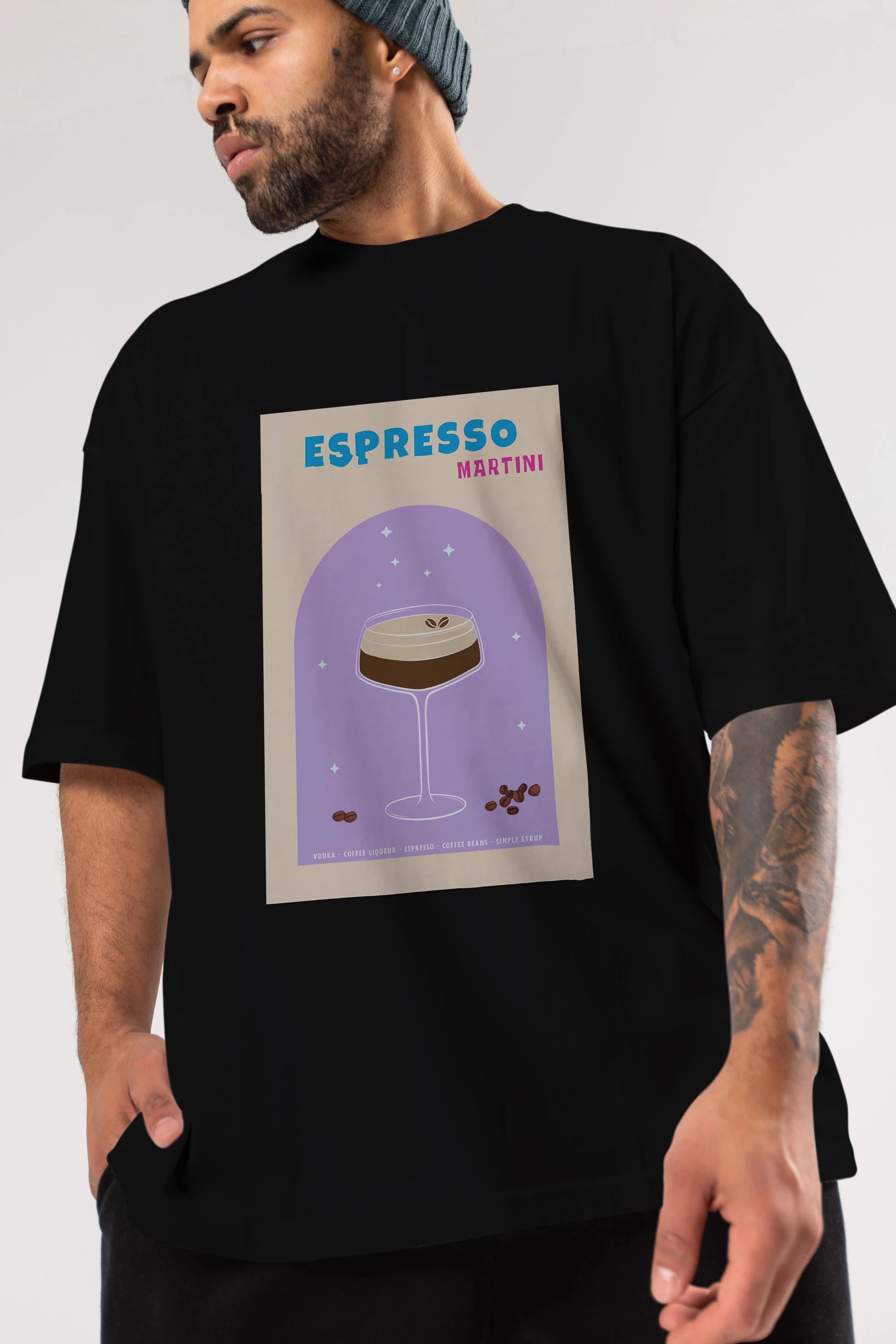 Espresso Martini 5 Ön Baskılı Oversize t-shirt Erkek Kadın Unisex %100 Pamuk Bisiklet Yaka tişort