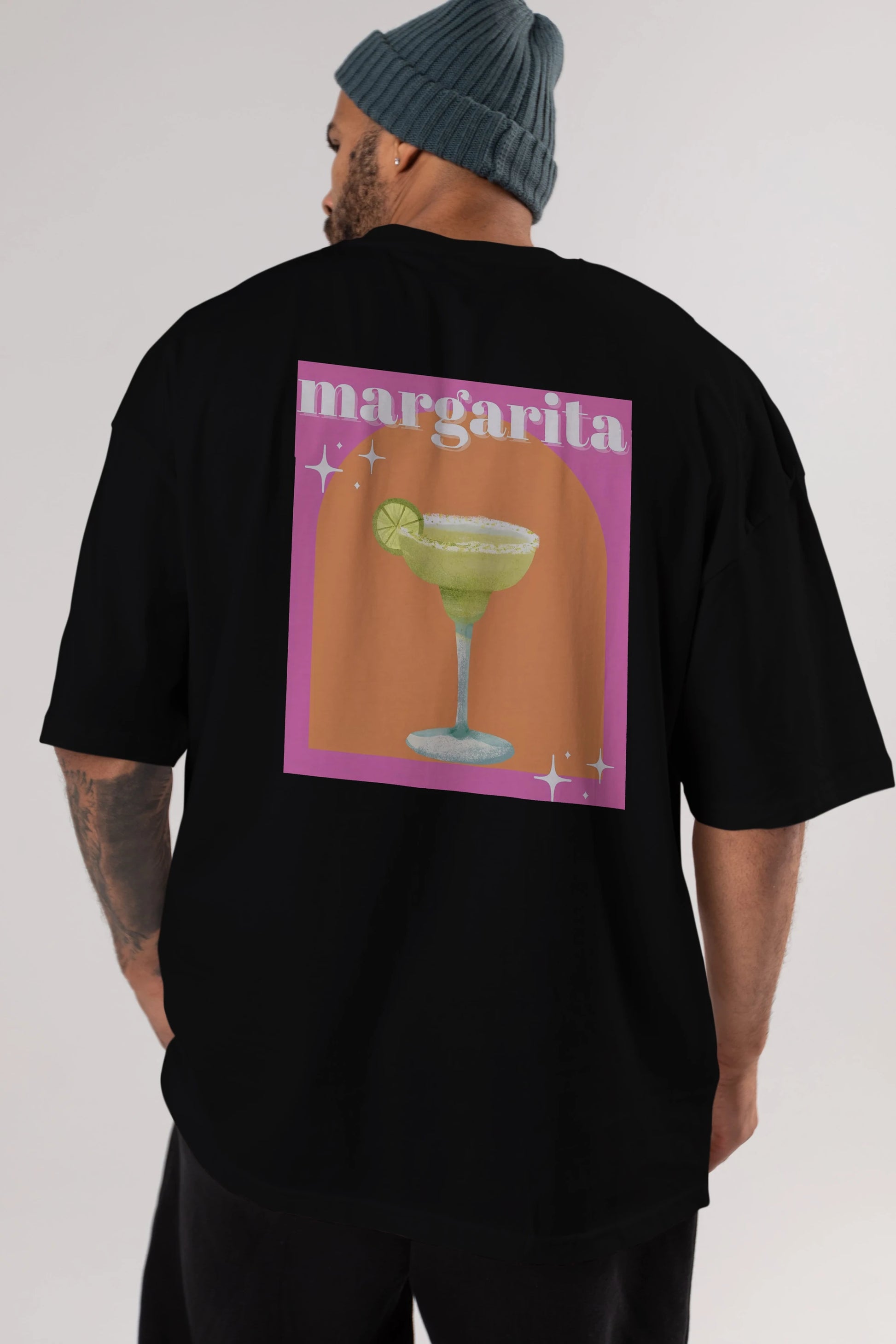 Margarita 7 Arka Baskılı Oversize t-shirt Erkek Kadın Unisex %100 Pamuk Bisiklet Yaka tişort