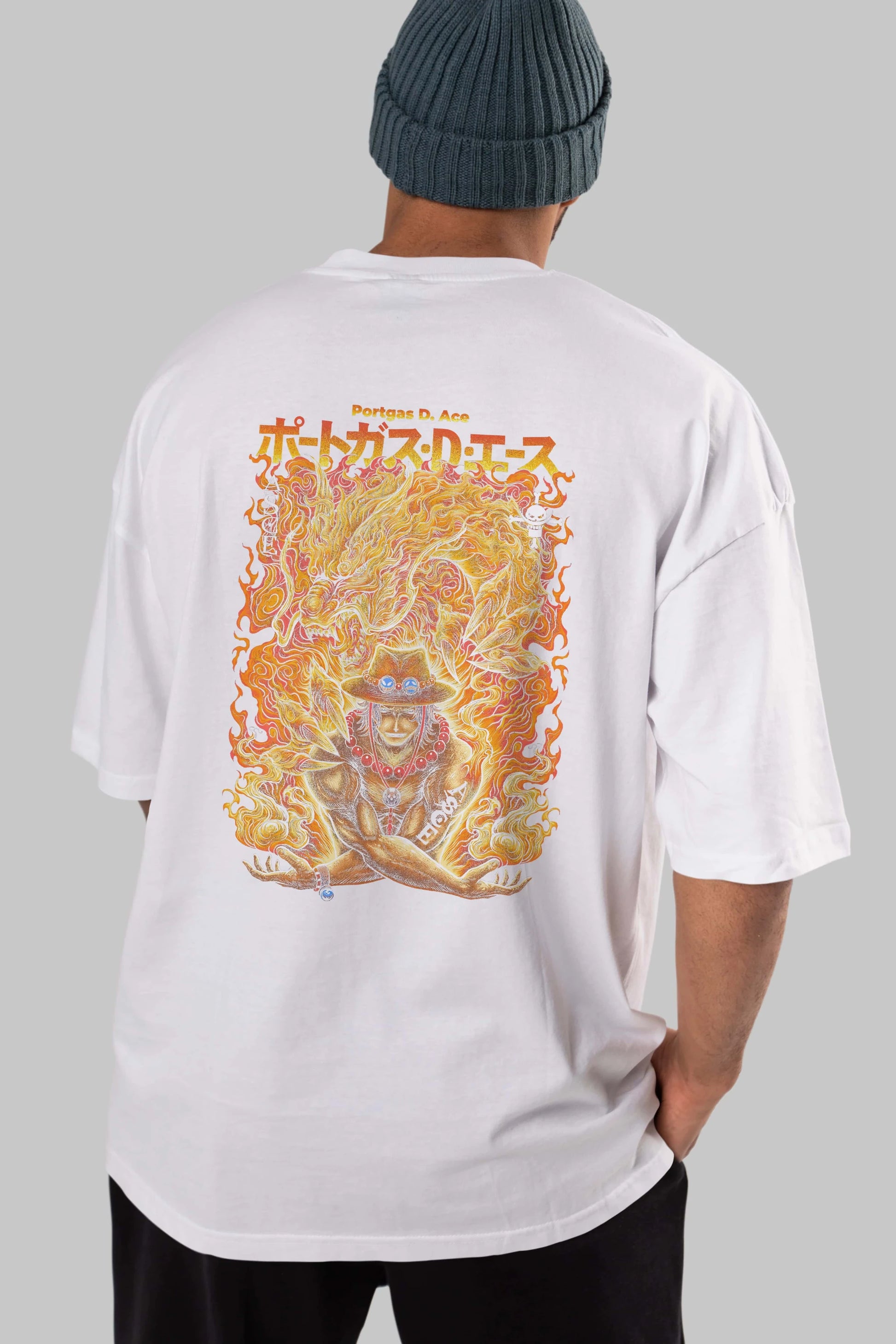 PORTGAS D. ACE Anime Arka Baskılı Oversize t-shirt Erkek Kadın Unisex