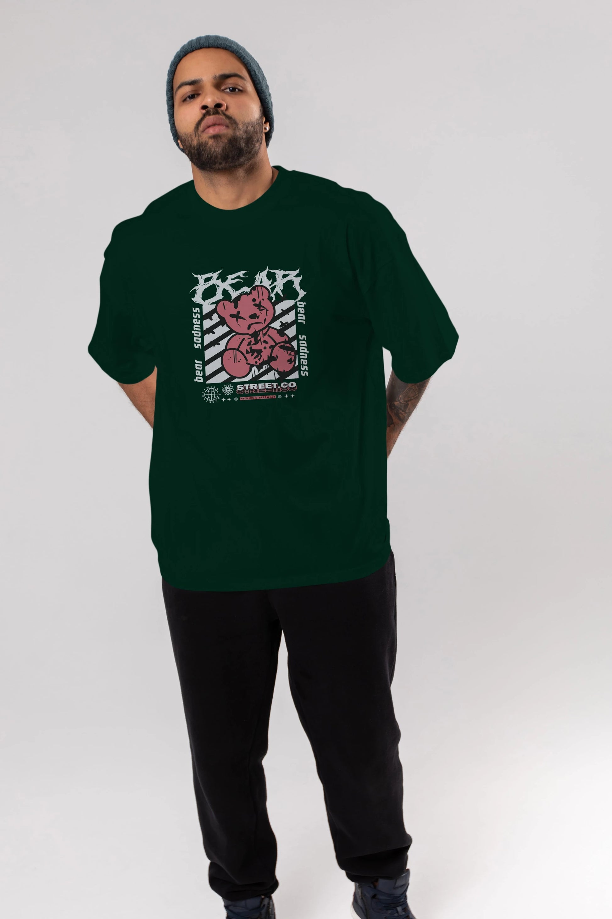 Bear Sadness Ön Baskılı Oversize t-shirt Erkek Kadın Unisex