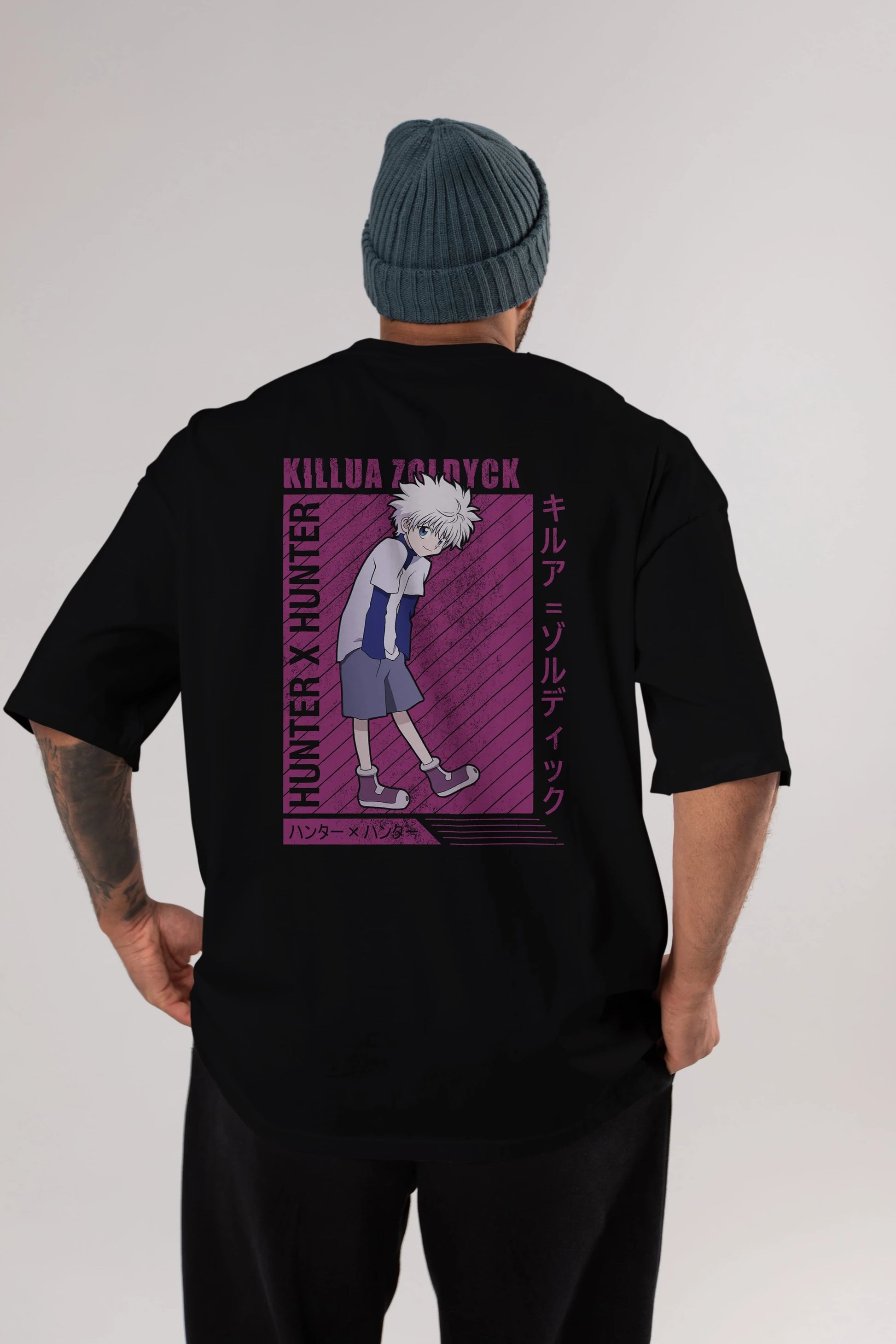 Killua Zoldyck 3 1 Anime Arka Baskılı Oversize t-shirt Erkek Kadın Unisex
