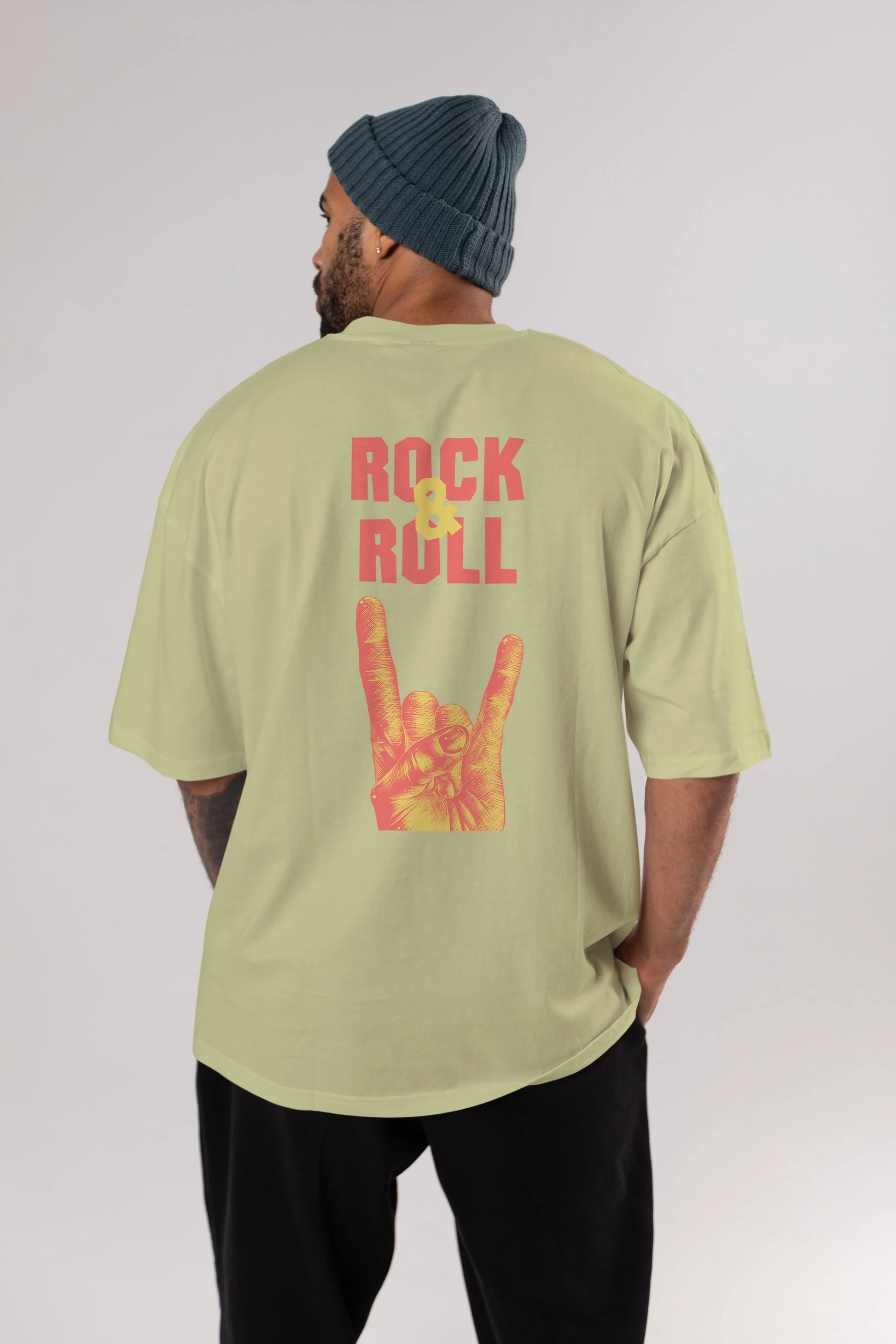 Rock & Roll Yazılı Arka Baskılı Oversize t-shirt Erkek Kadın Unisex