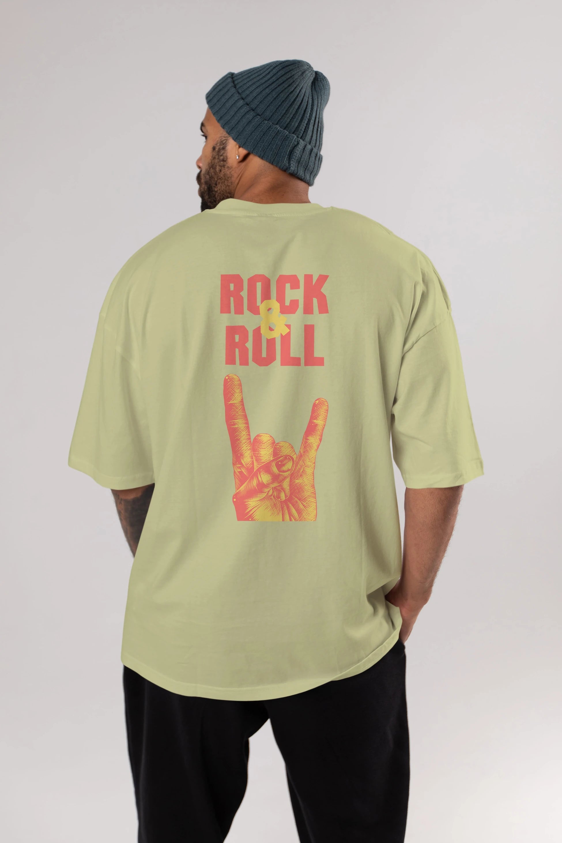 Rock & Roll Yazılı Arka Baskılı Oversize t-shirt Erkek Kadın Unisex