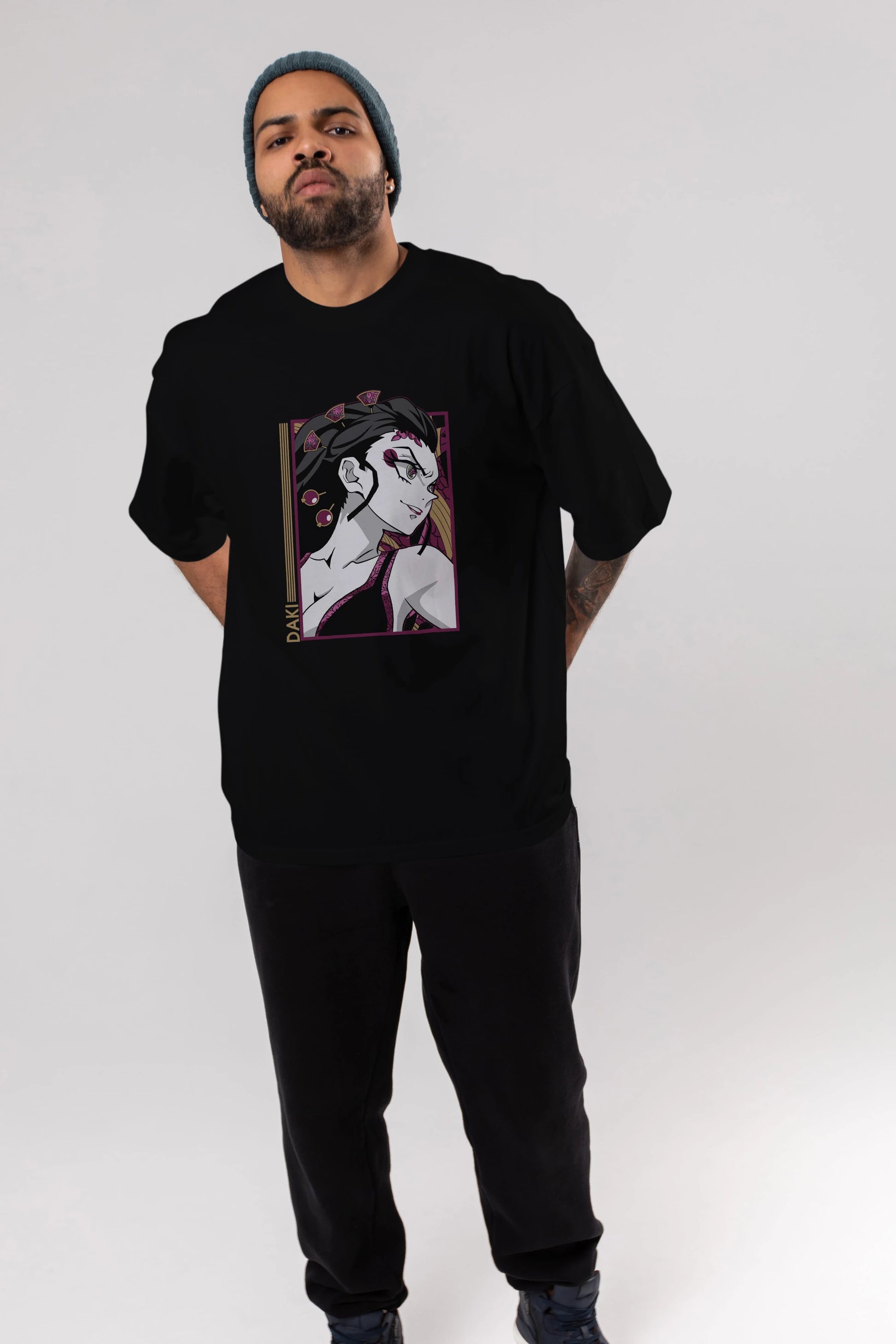 Daki DEMION SLAYER Anime Ön Baskılı Oversize t-shirt %100 pamuk Erkek Kadın Unisex
