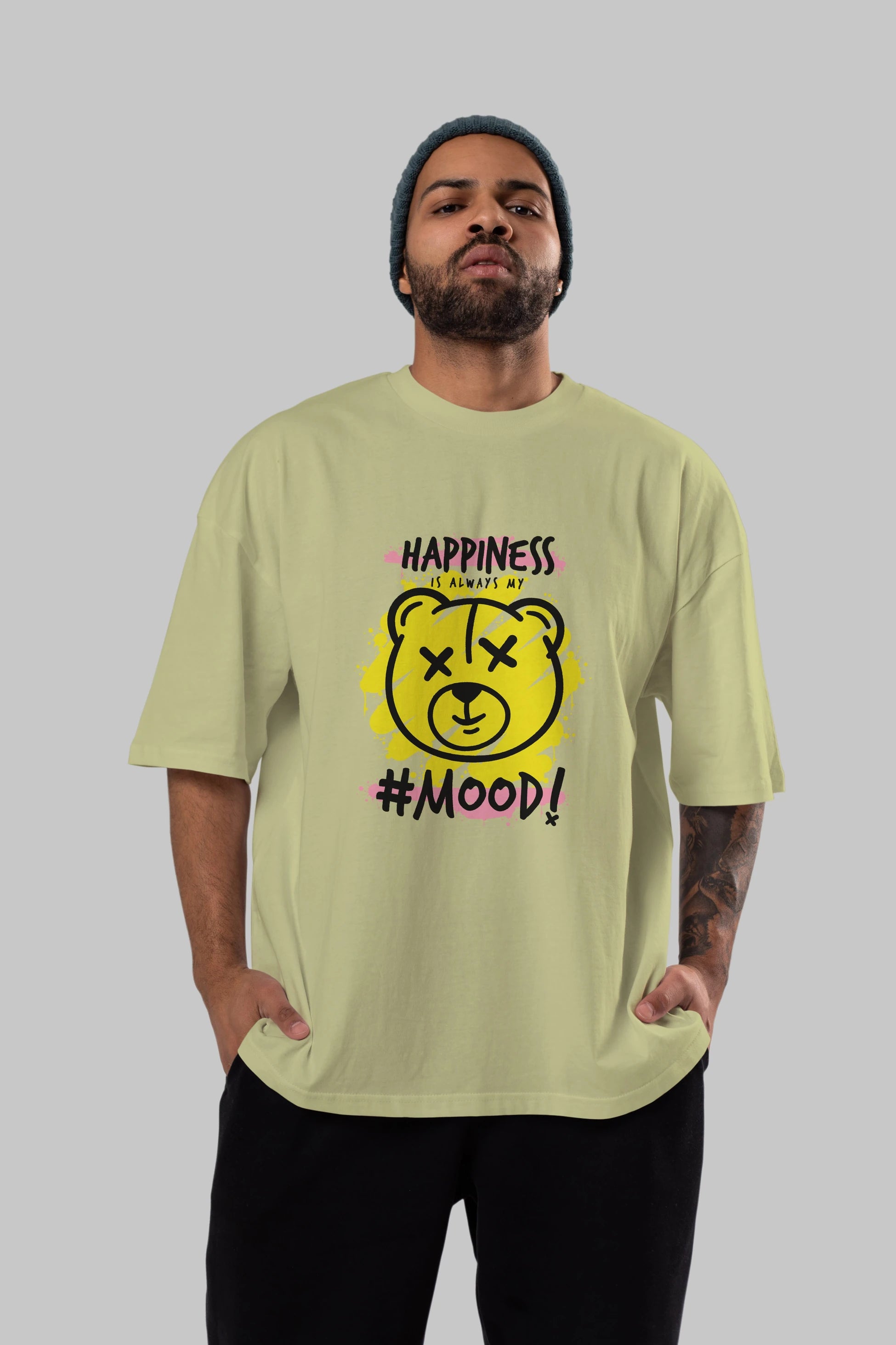 Happiness Mood Bear Ön Baskılı Oversize t-shirt Erkek Kadın Unisex
