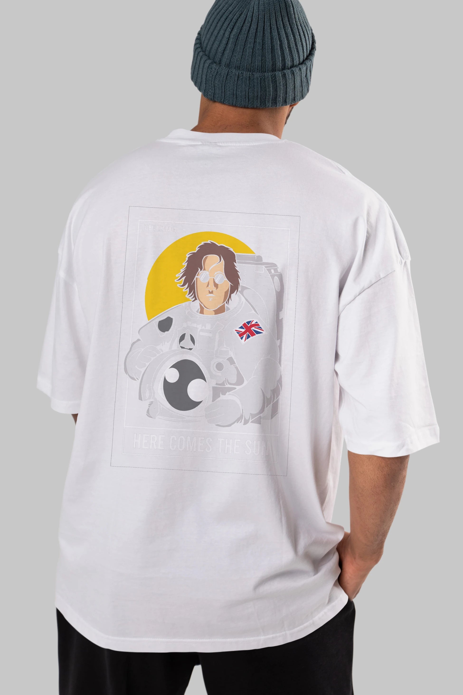 John Lennon Astronot Arka Baskılı Oversize t-shirt Erkek Kadın Unisex %100 Pamuk tişort