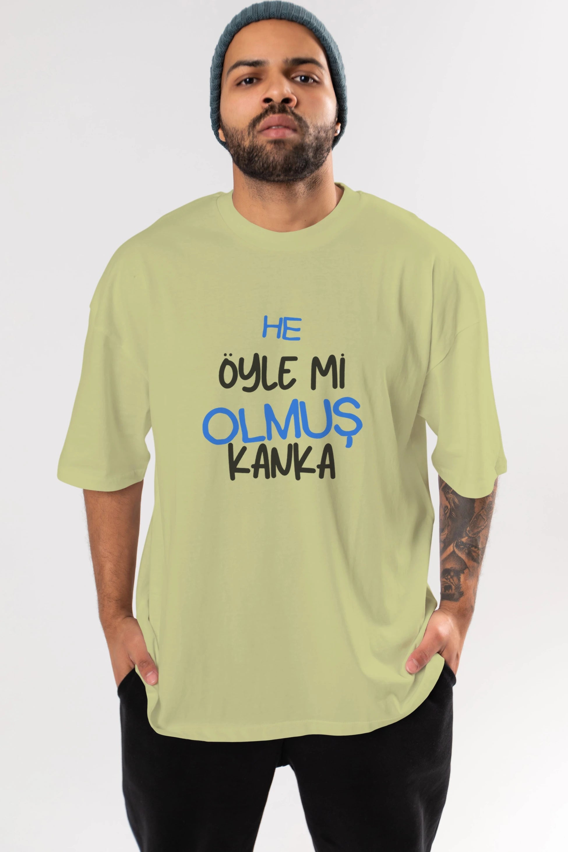 He öyle mi Olmuş Kanka Yazılı Ön Baskılı Oversize t-shirt Erkek Kadın Unisex