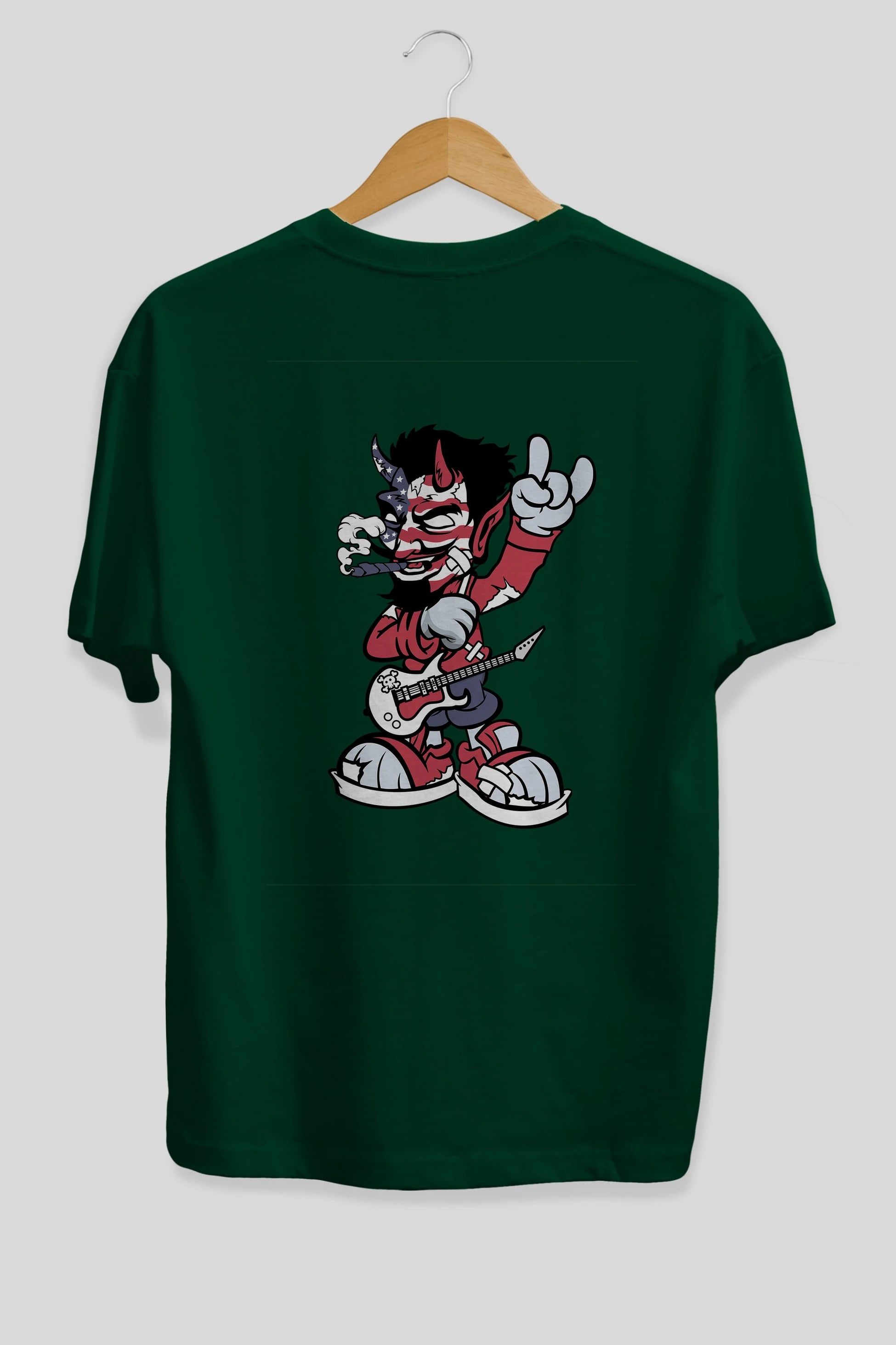 American Devil Rockstar Arka Baskılı Oversize t-shirt Erkek Kadın Unisex %100 Pamuk tişort