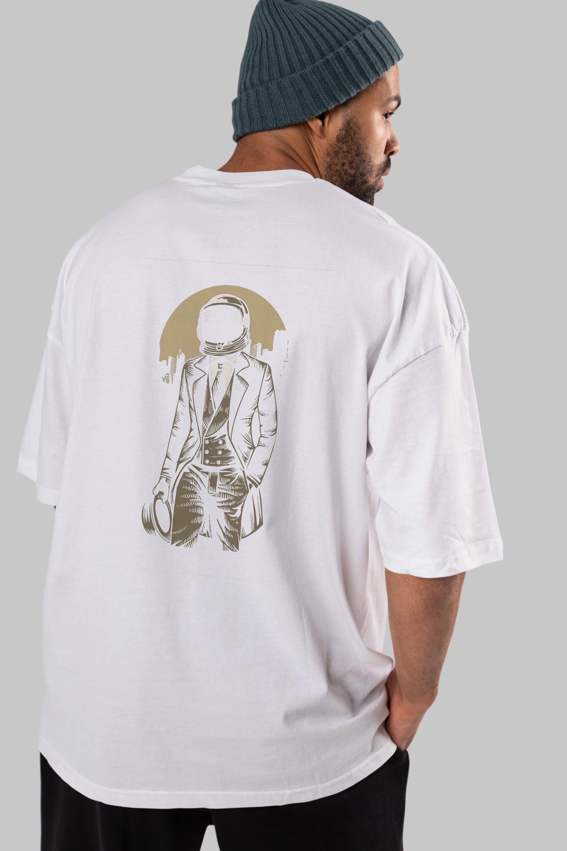 Classic Astronaut Arka Baskılı Oversize t-shirt Erkek Kadın Unisex %100 Pamuk