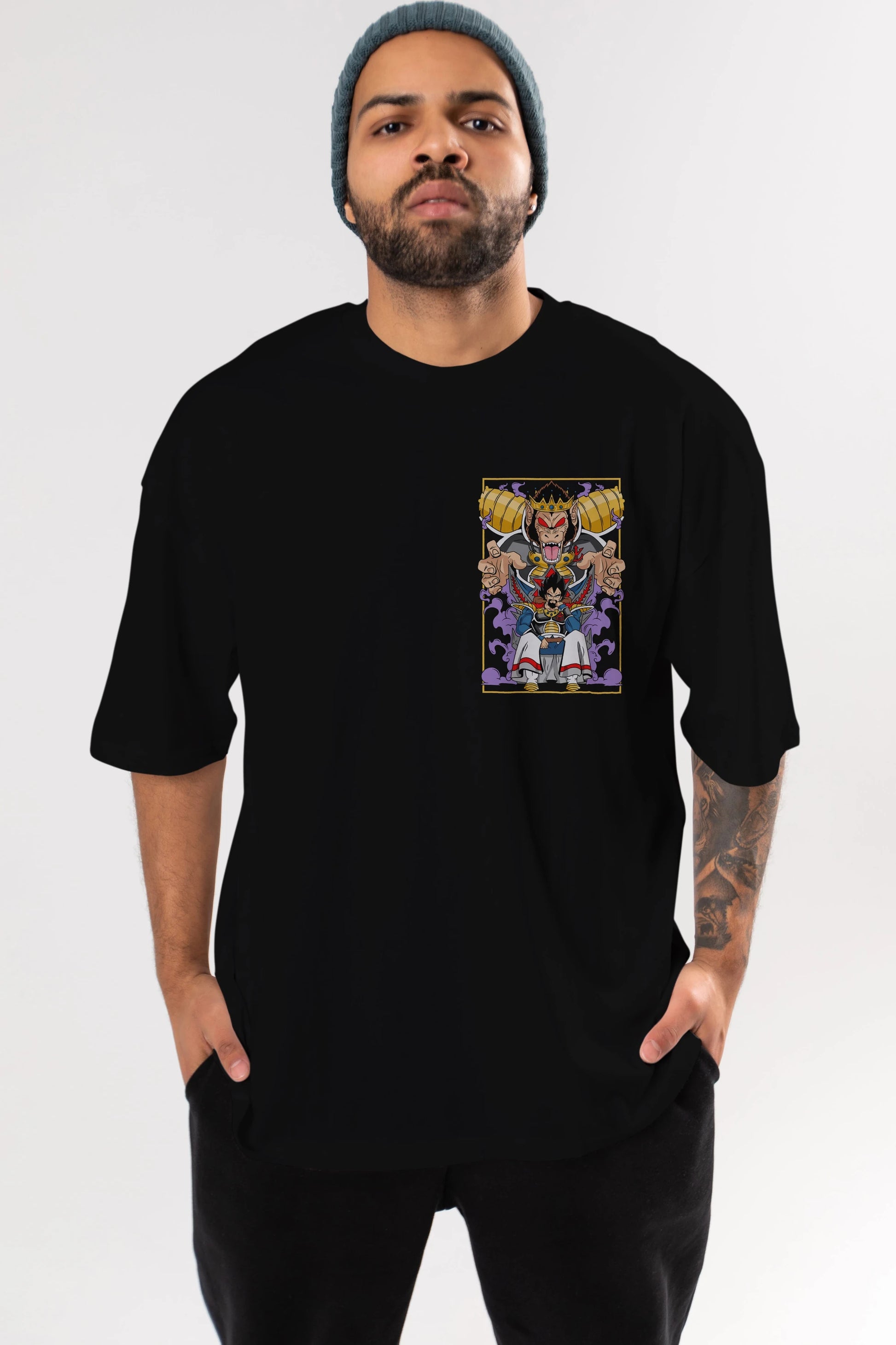 DragonBall ReyVegeta Ön Sol Baskılı Oversize t-shirt Erkek Kadın Unisex %100 Pamuk Bisiklet Yaka tişort