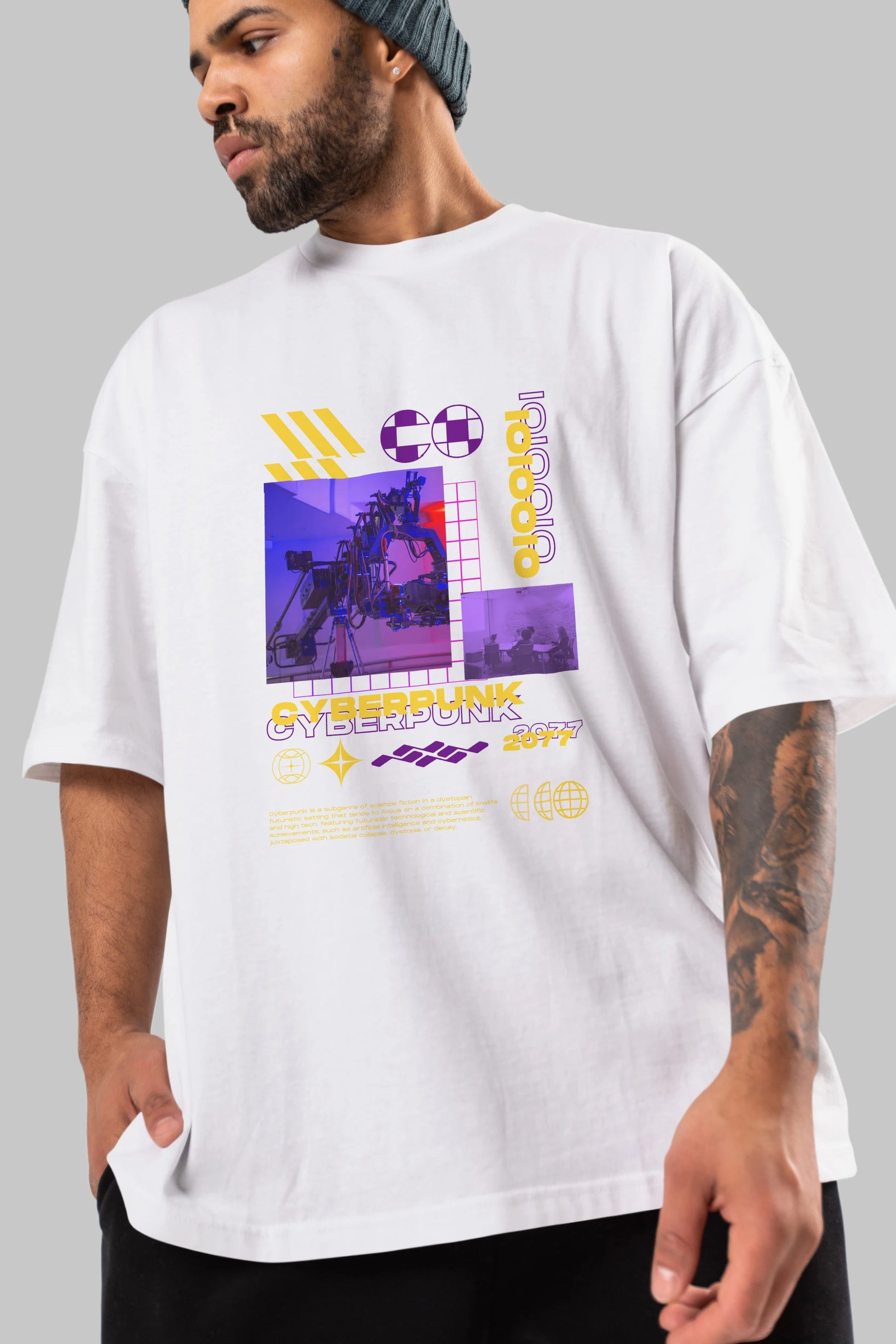 Cyberpunk Yazılı Ön Baskılı Oversize t-shirt Erkek Kadın Unisex