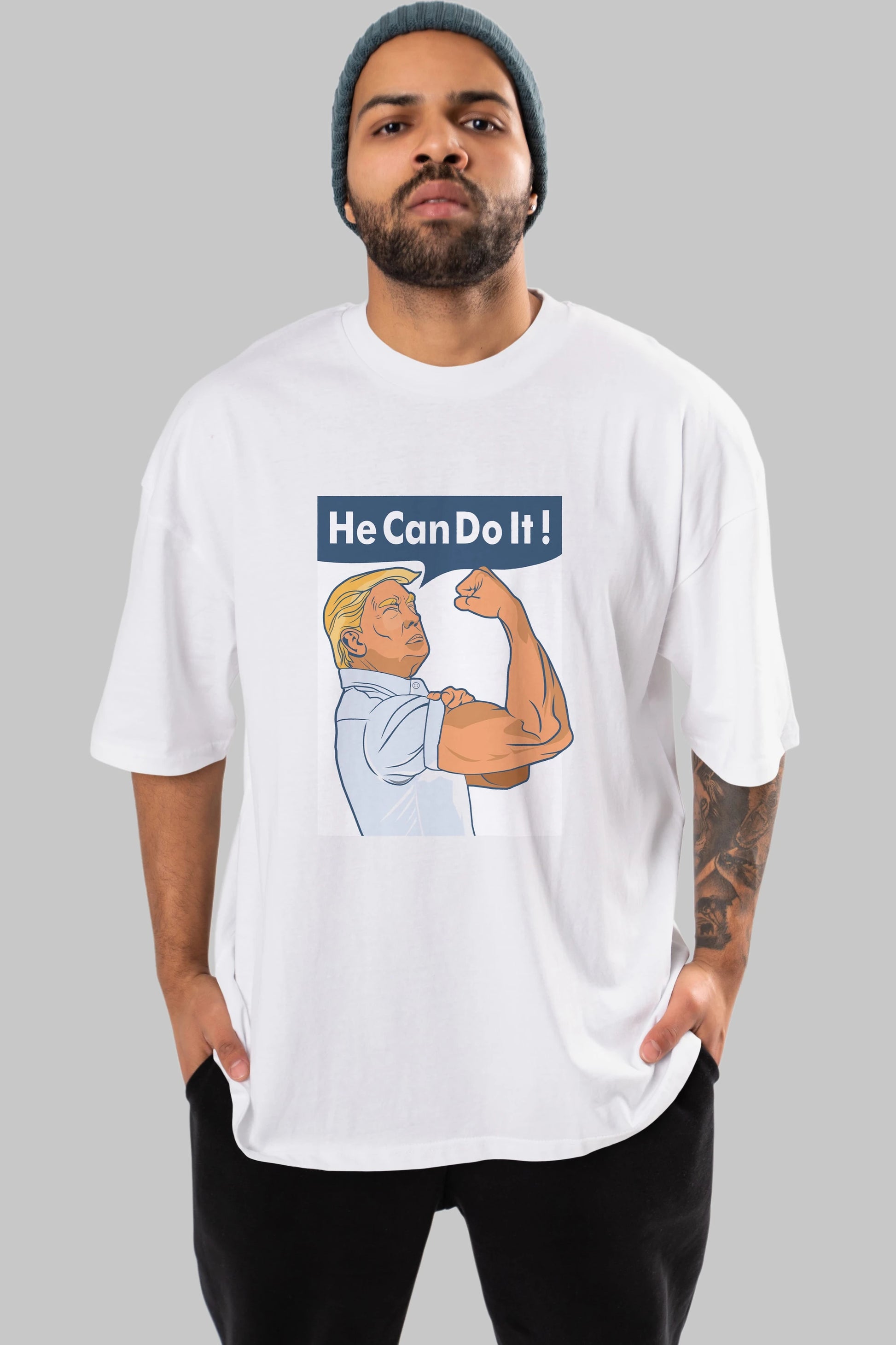 He Can Do It Trump Ön Baskılı Oversize t-shirt Erkek Kadın Unisex %100 Pamuk tişort