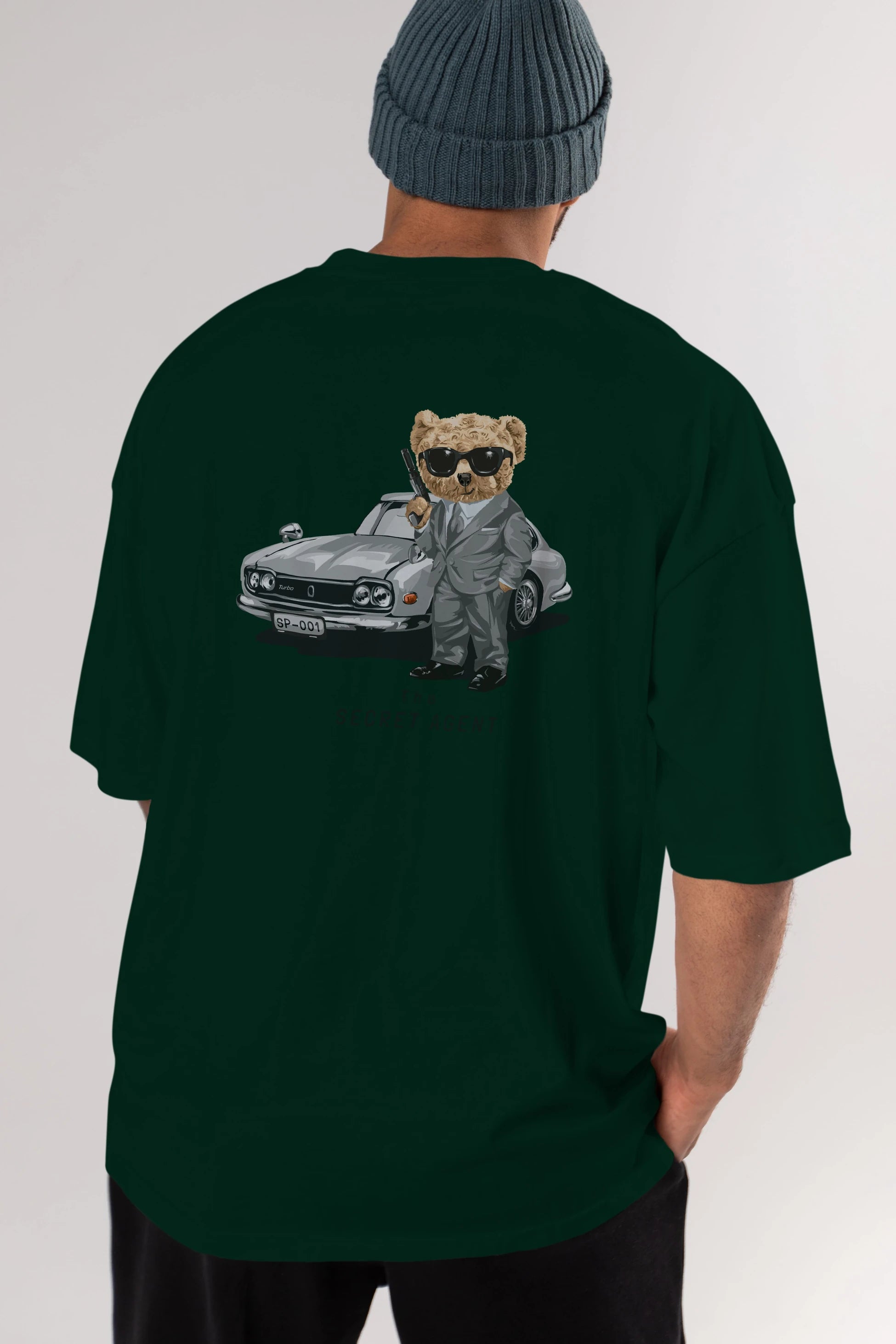 Teddy Bear The Secret Agent Arka Baskılı Oversize t-shirt Erkek Kadın Unisex %100 Pamuk