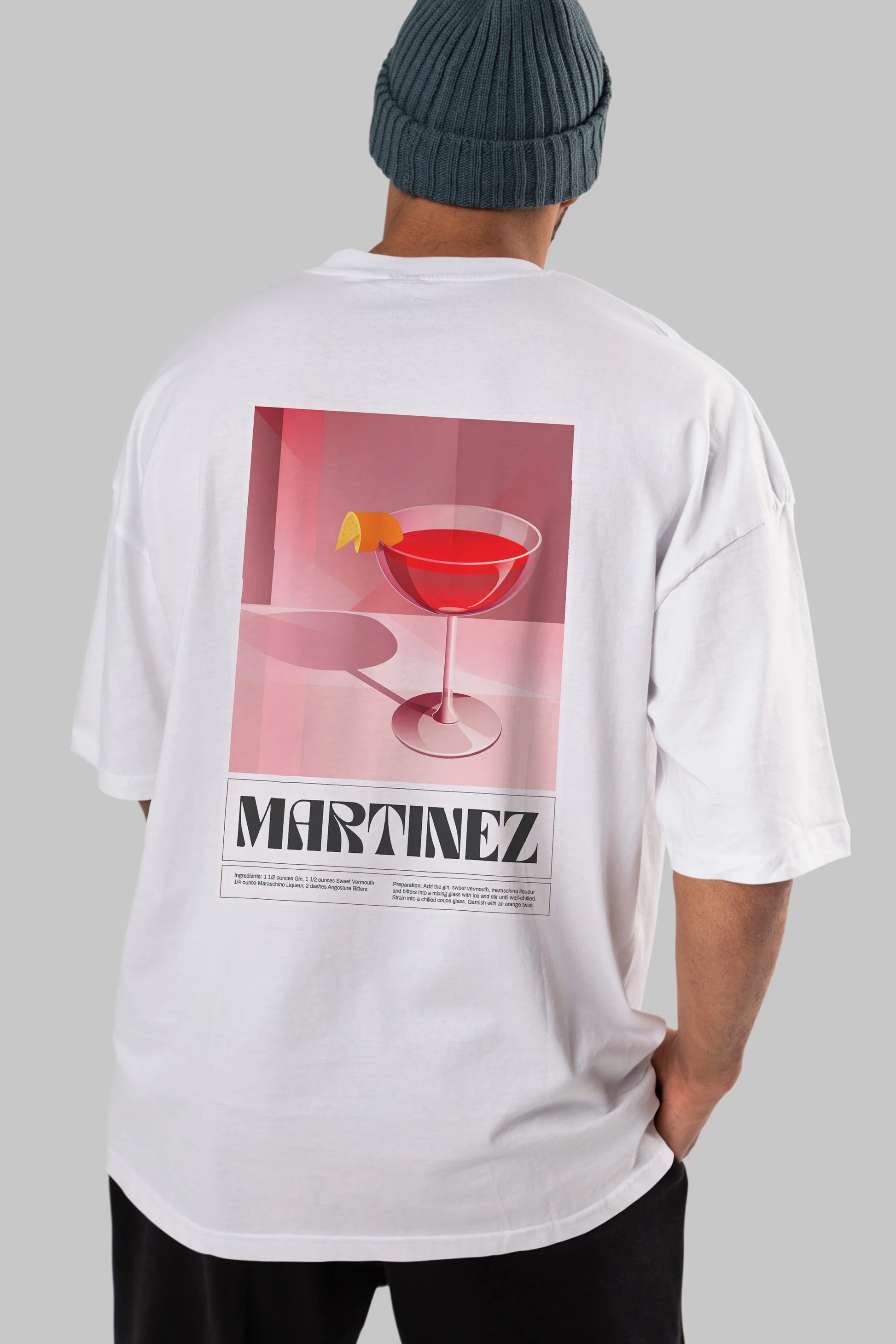 Martinez Arka Baskılı Oversize t-shirt Erkek Kadın Unisex %100 Pamuk Bisiklet Yaka tişort
