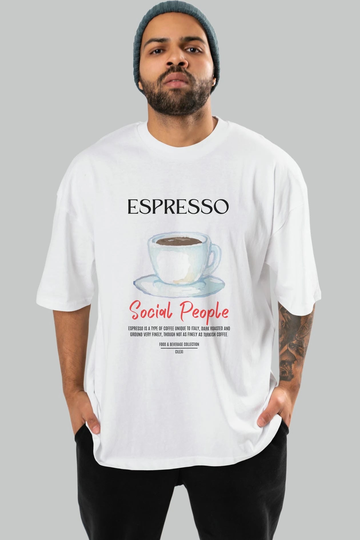 Espresso Kokteyl Serisi ön Baskılı Oversize t-shirt Erkek Kadın %100 Pamuk Bisiklet Yaka tişort