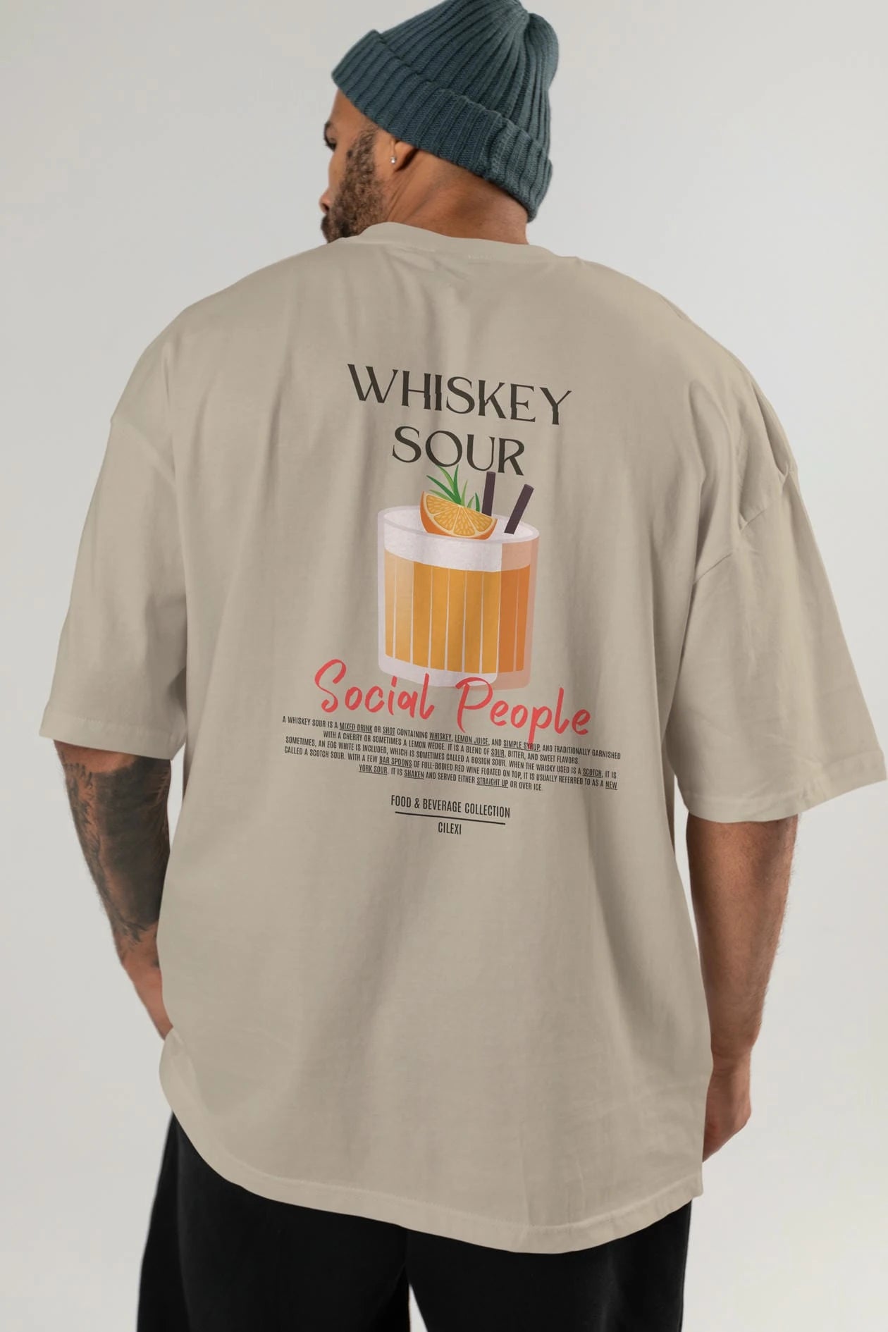 Whıskey Sour Kokteyl Serisi Baskılı Oversize t-shirt Erkek Kadın Unisex %100 Pamuk Bisiklet Yaka tişort