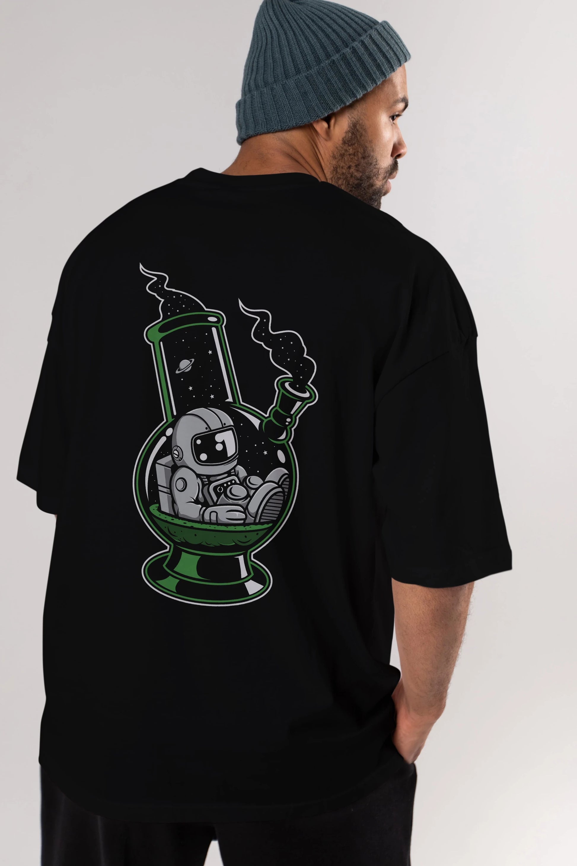 Astronaut Bong Arka Baskılı Oversize t-shirt Erkek Kadın Unisex