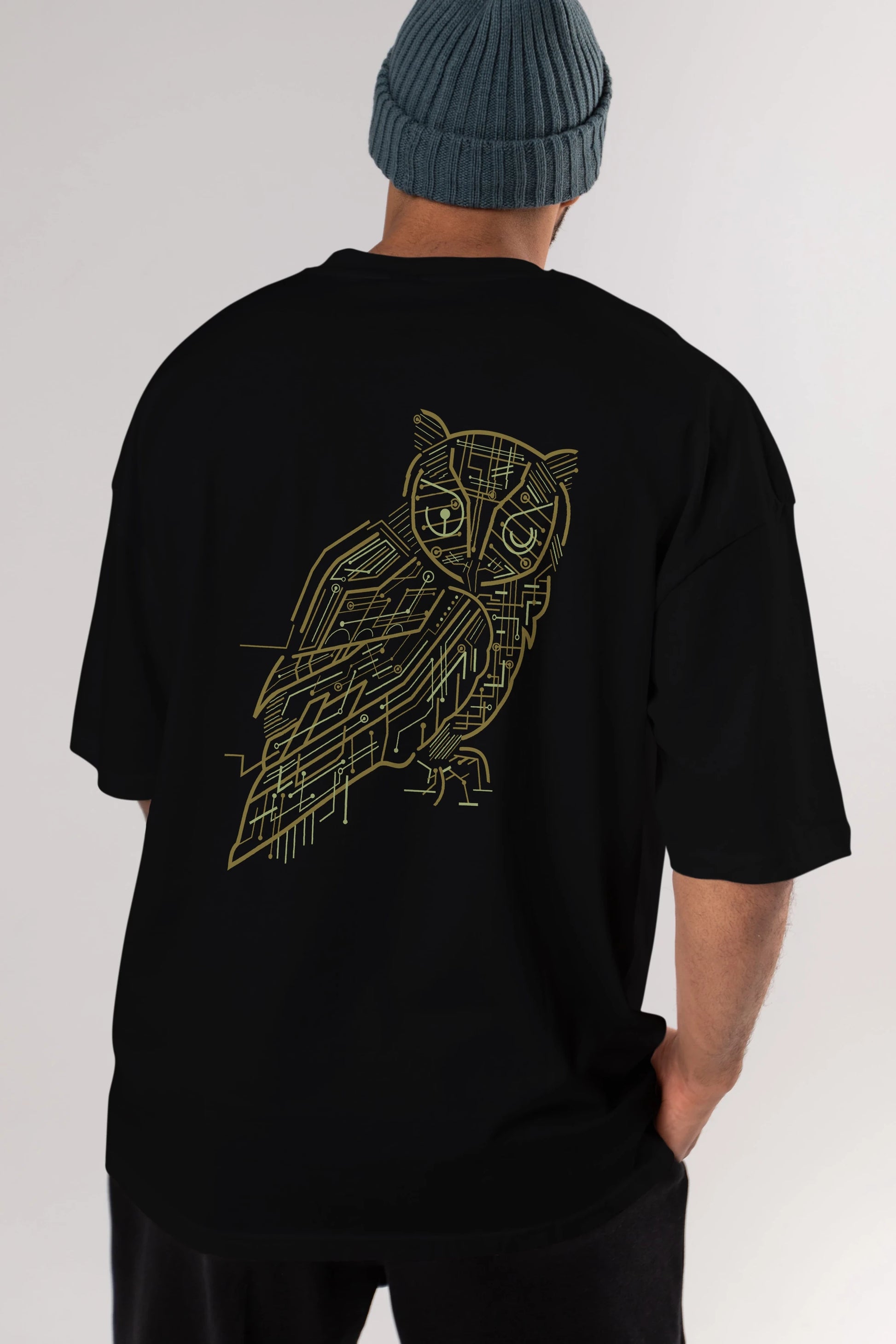 Electrical Owl Arka Baskılı Oversize t-shirt %100 pamuk Erkek Kadın Unisex