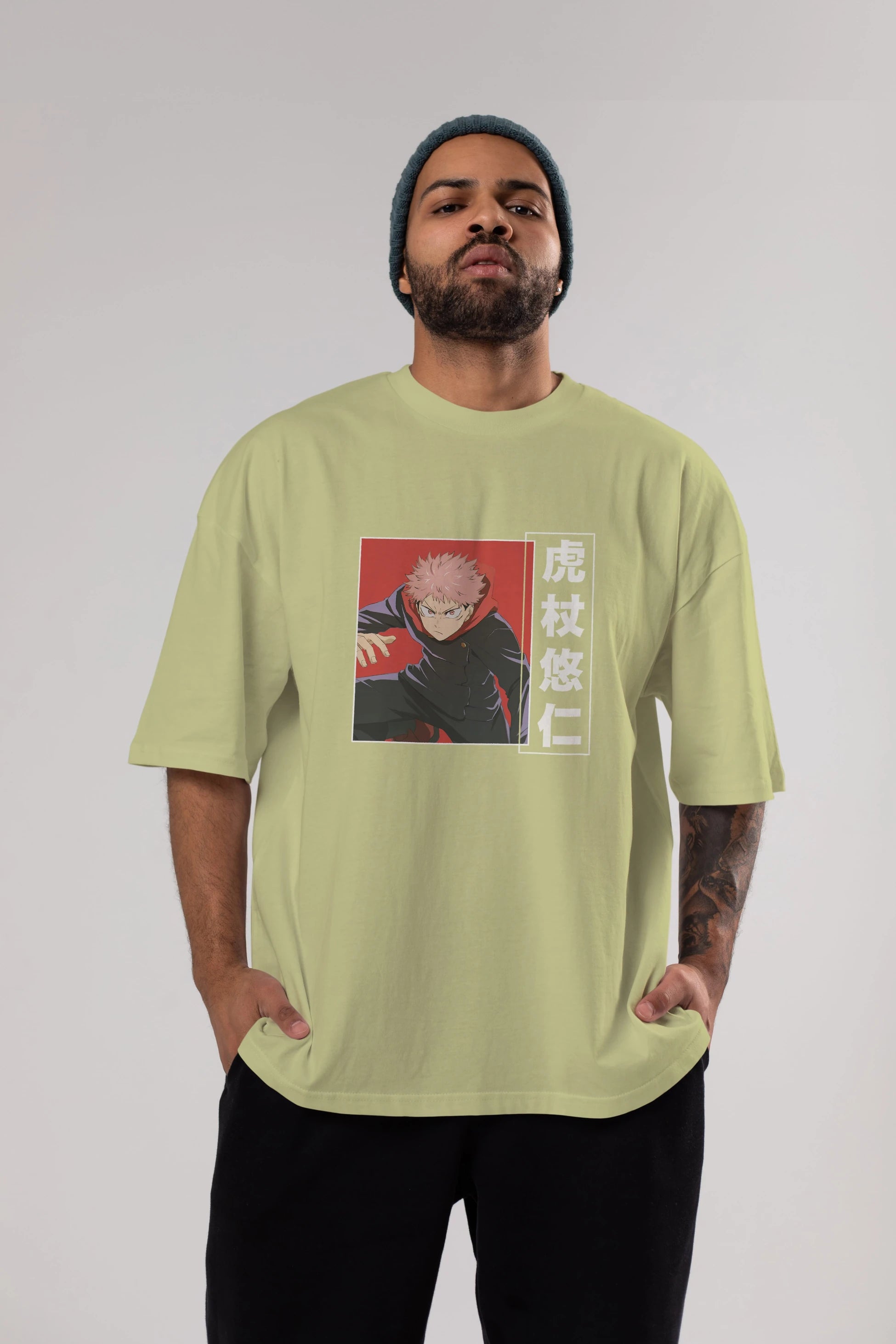 Yuuji Itadori 2 Anime Ön Baskılı Oversize t-shirt %100 pamuk Erkek Kadın Unisex