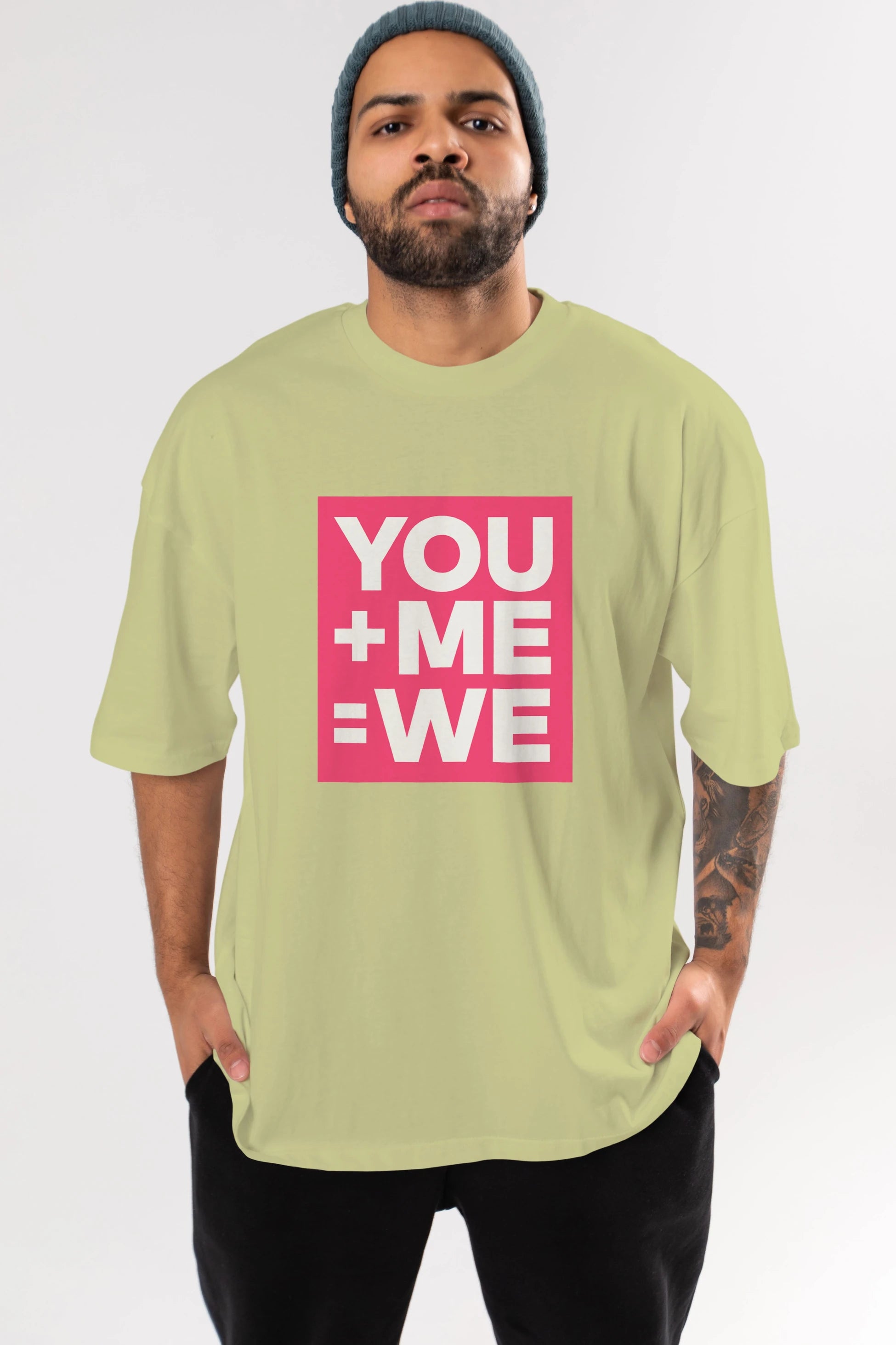 You Me We Yazılı Ön Baskılı Oversize t-shirt Erkek Kadın Unisex
