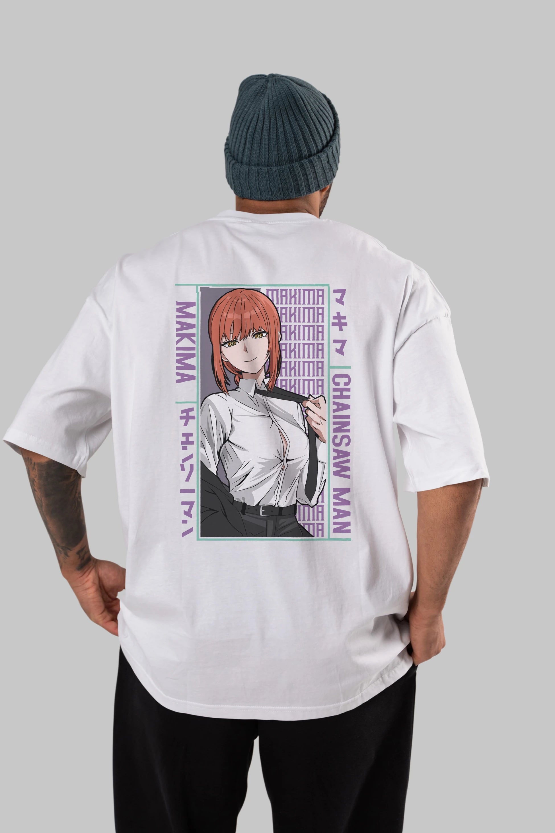 Makima Chain Saw Man Anime Arka Baskılı Oversize t-shirt Erkek Kadın Unisex
