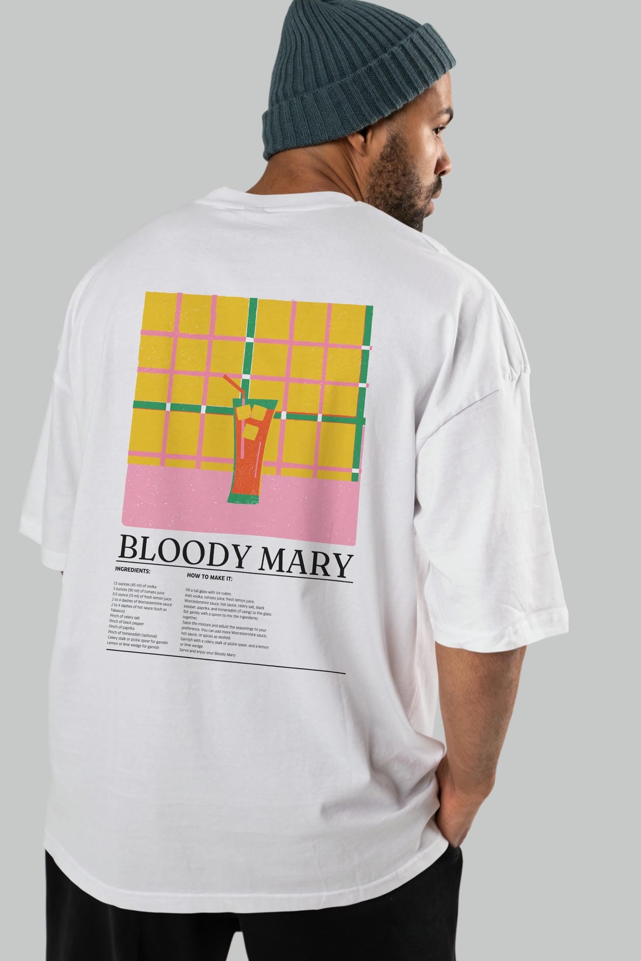 Bloody Mary Kokteyl Serisi Arka Baskılı Oversize t-shirt Erkek Kadın %100 Pamuk Bisiklet Yaka tişort