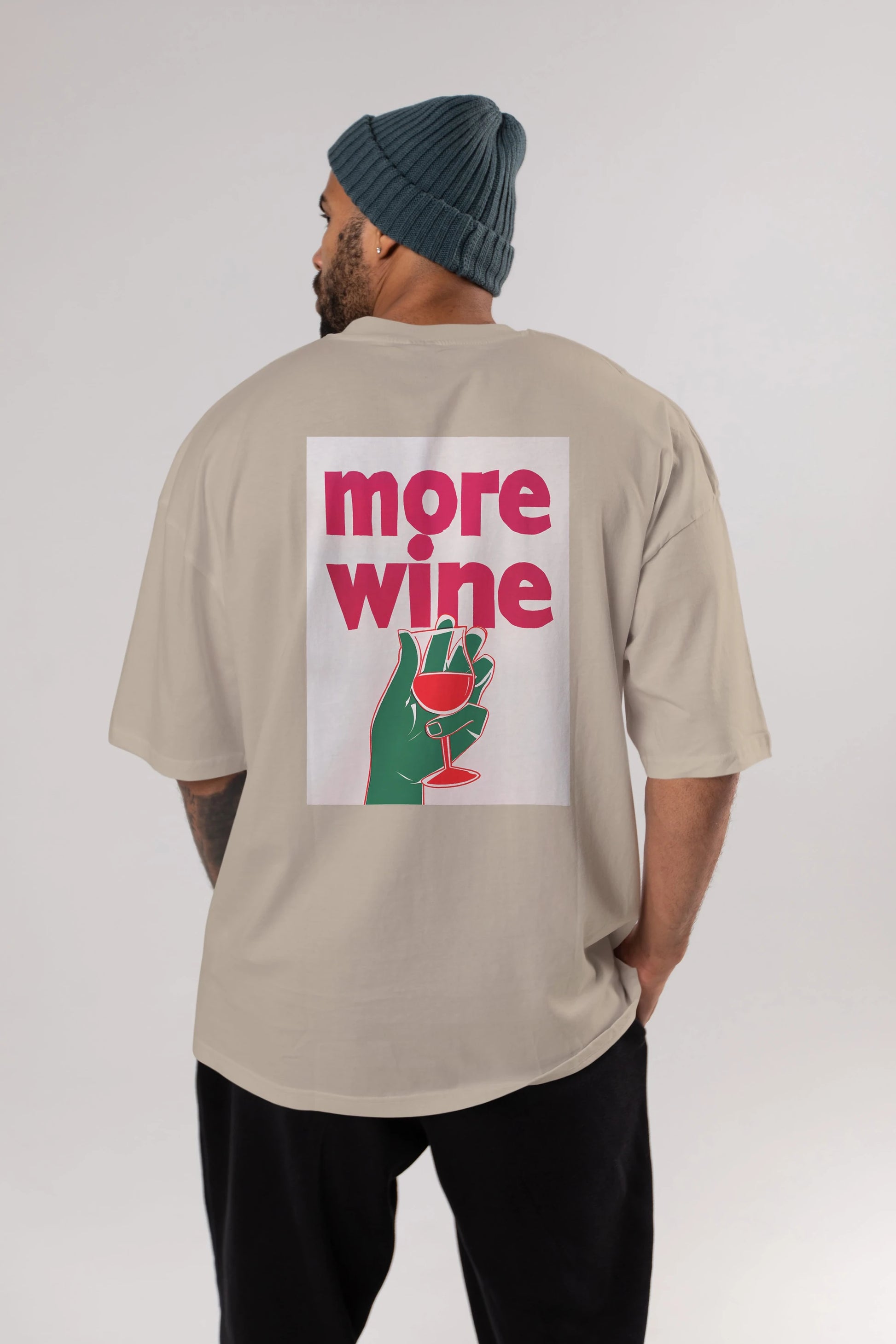 More Wine 3 Arka Baskılı Oversize t-shirt Erkek Kadın Unisex %100 Pamuk Bisiklet Yaka tişort