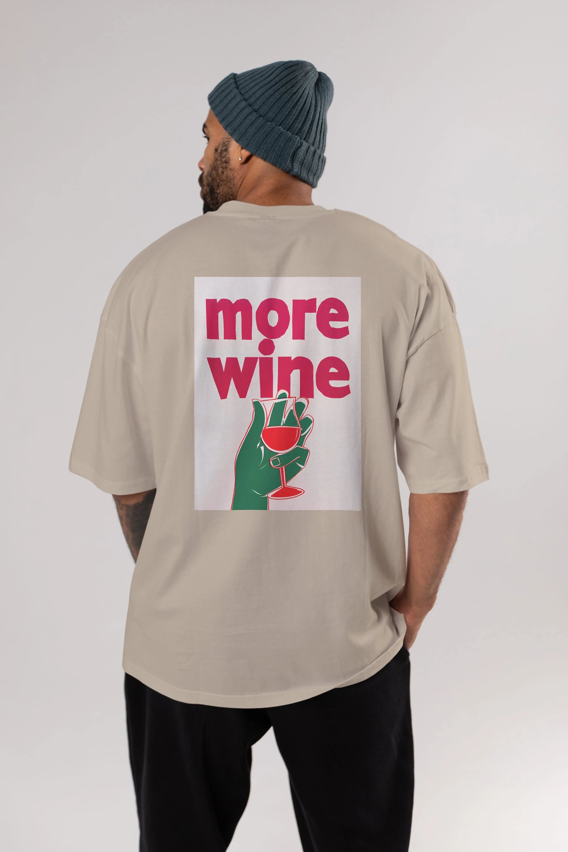 More Wine 3 Arka Baskılı Oversize t-shirt Erkek Kadın Unisex %100 Pamuk Bisiklet Yaka tişort