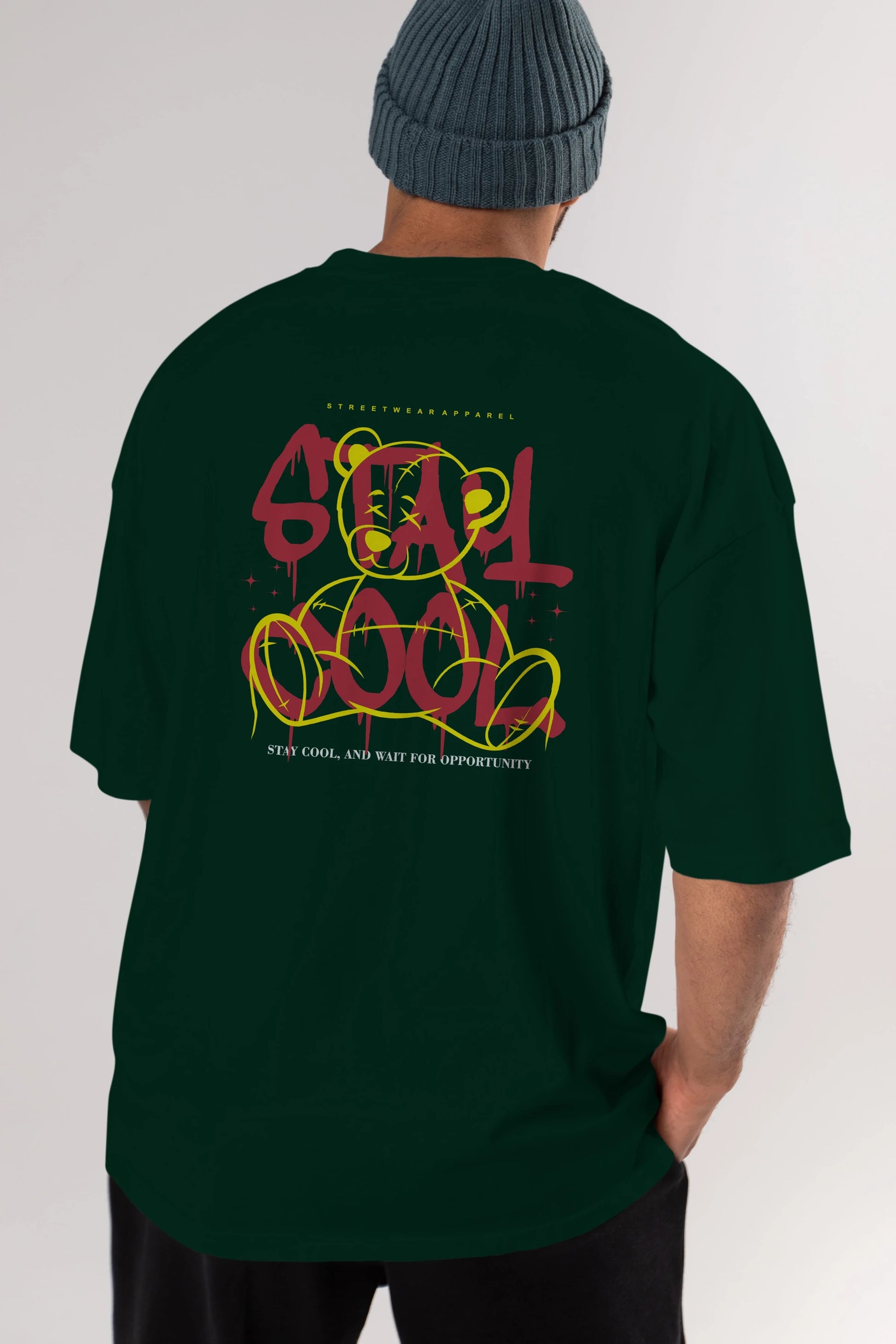 Teddy Bear Stay Cool 2 Arka Baskılı Oversize t-shirt Erkek Kadın Unisex