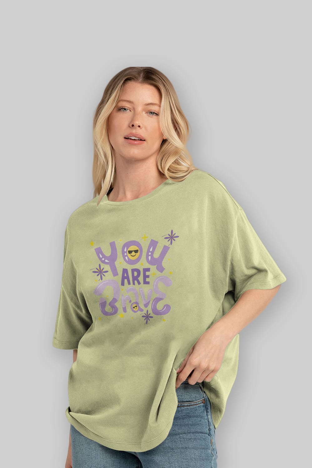 You Are Brave Yazılı Ön Baskılı Oversize t-shirt Erkek Kadın Unisex