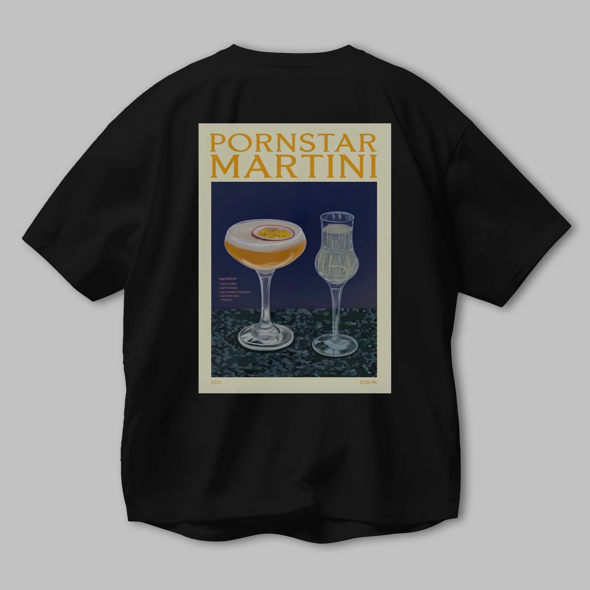P.rnstar Martini Arka Baskılı Oversize t-shirt Erkek Kadın Unisex %100 Pamuk Bisiklet Yaka tişort