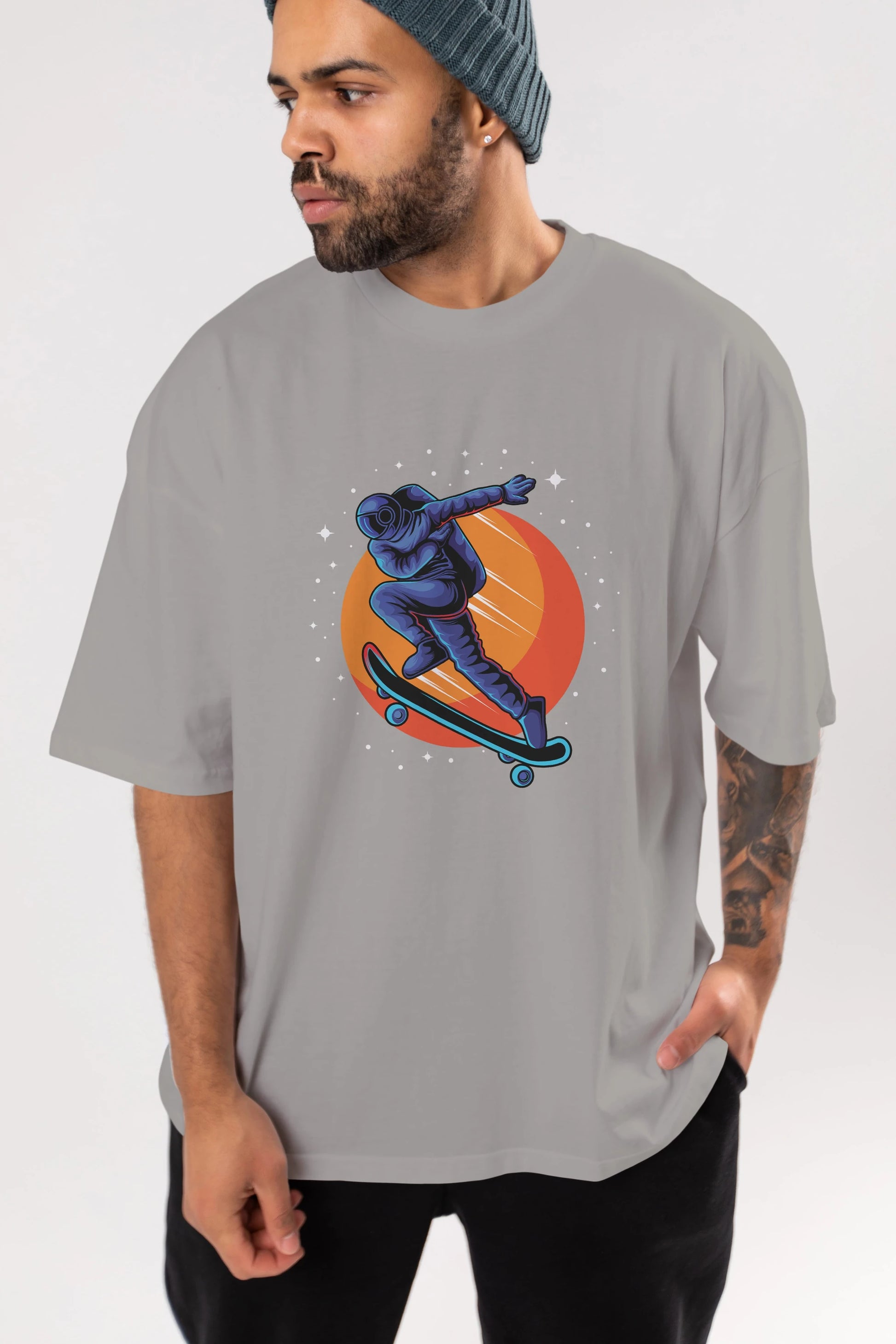 Astroskate Run Ön Baskılı Oversize t-shirt Erkek Kadın Unisex