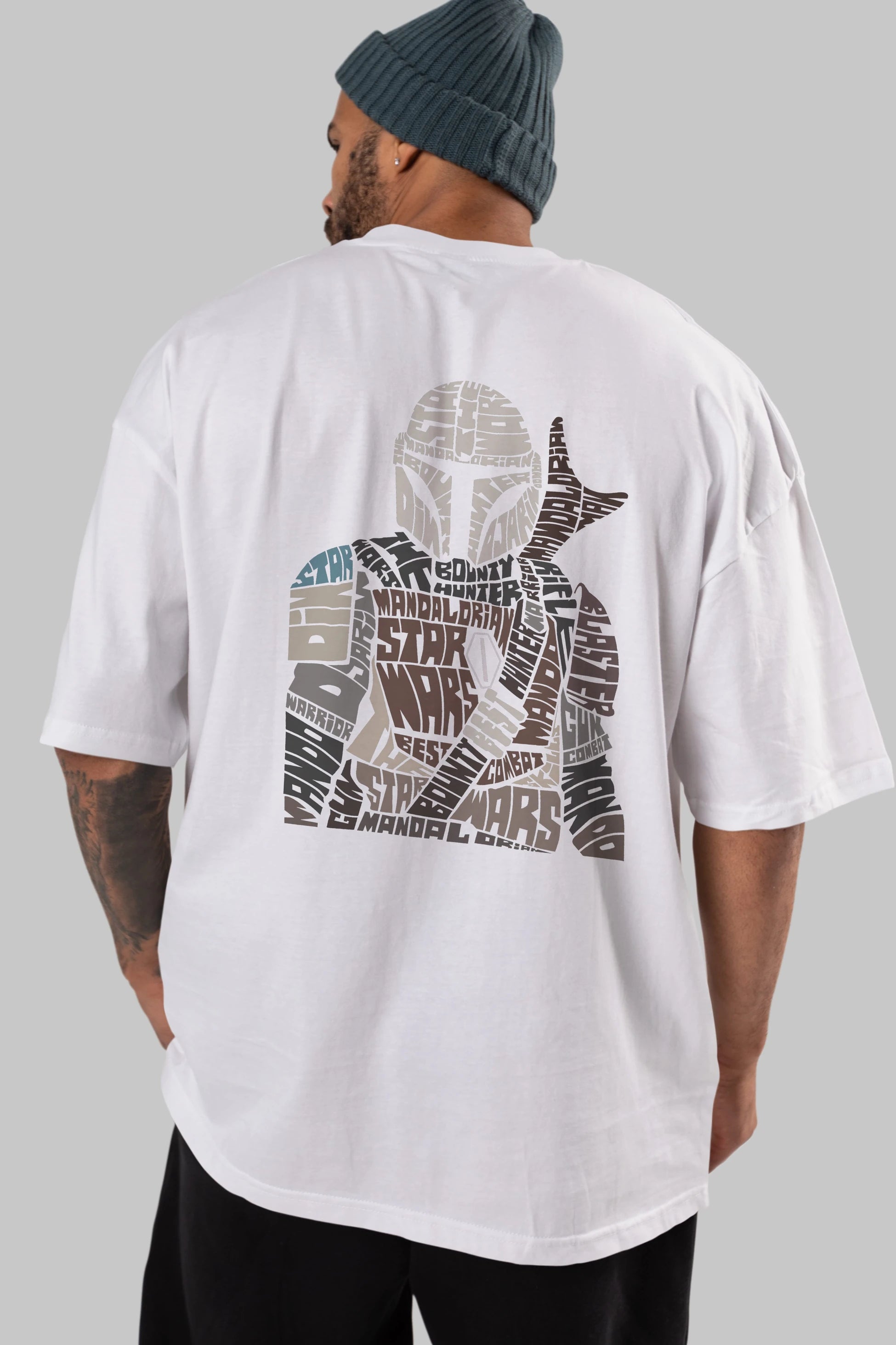 Mandalorian Arka Baskılı Oversize t-shirt %100 pamuk Erkek Kadın Unisex