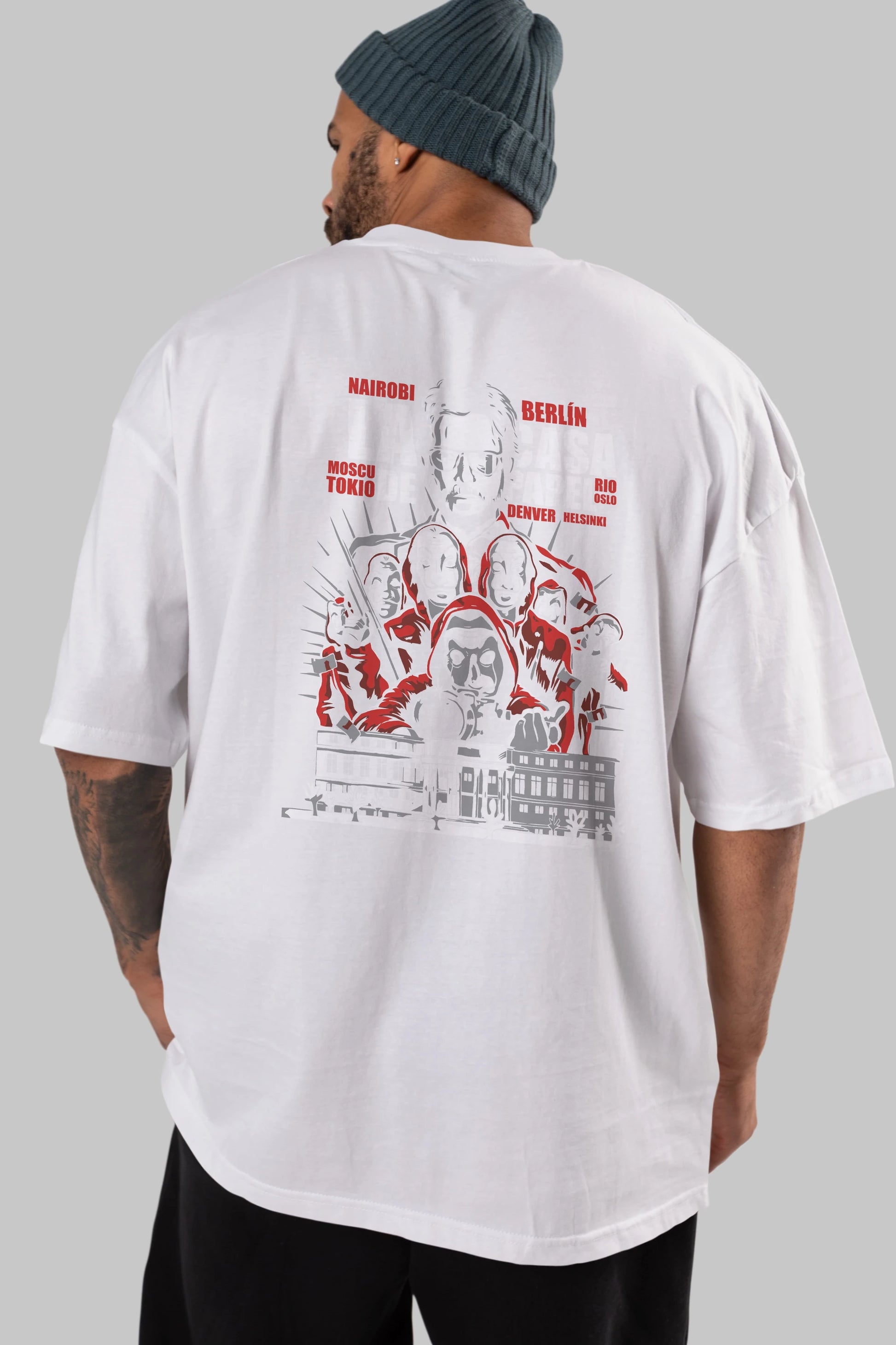 La Casa De Papel (2) Arka Baskılı Oversize t-shirt Erkek Kadın Unisex %100 Pamuk Bisiklet Yaka tişort