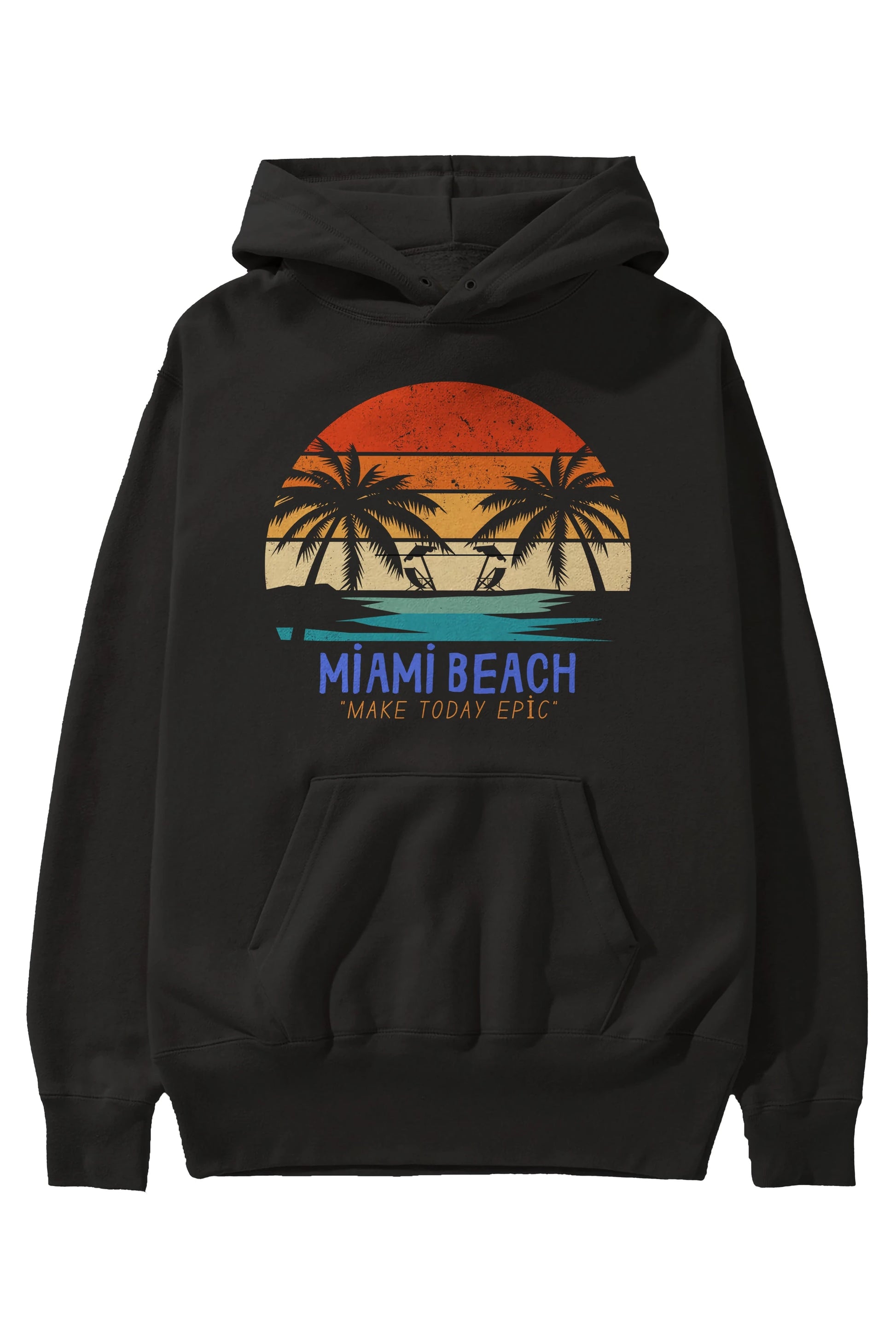 Miami Beach Yazılı Ön Baskılı Oversize Hoodie Kapüşonlu Sweatshirt Erkek Kadın Unisex