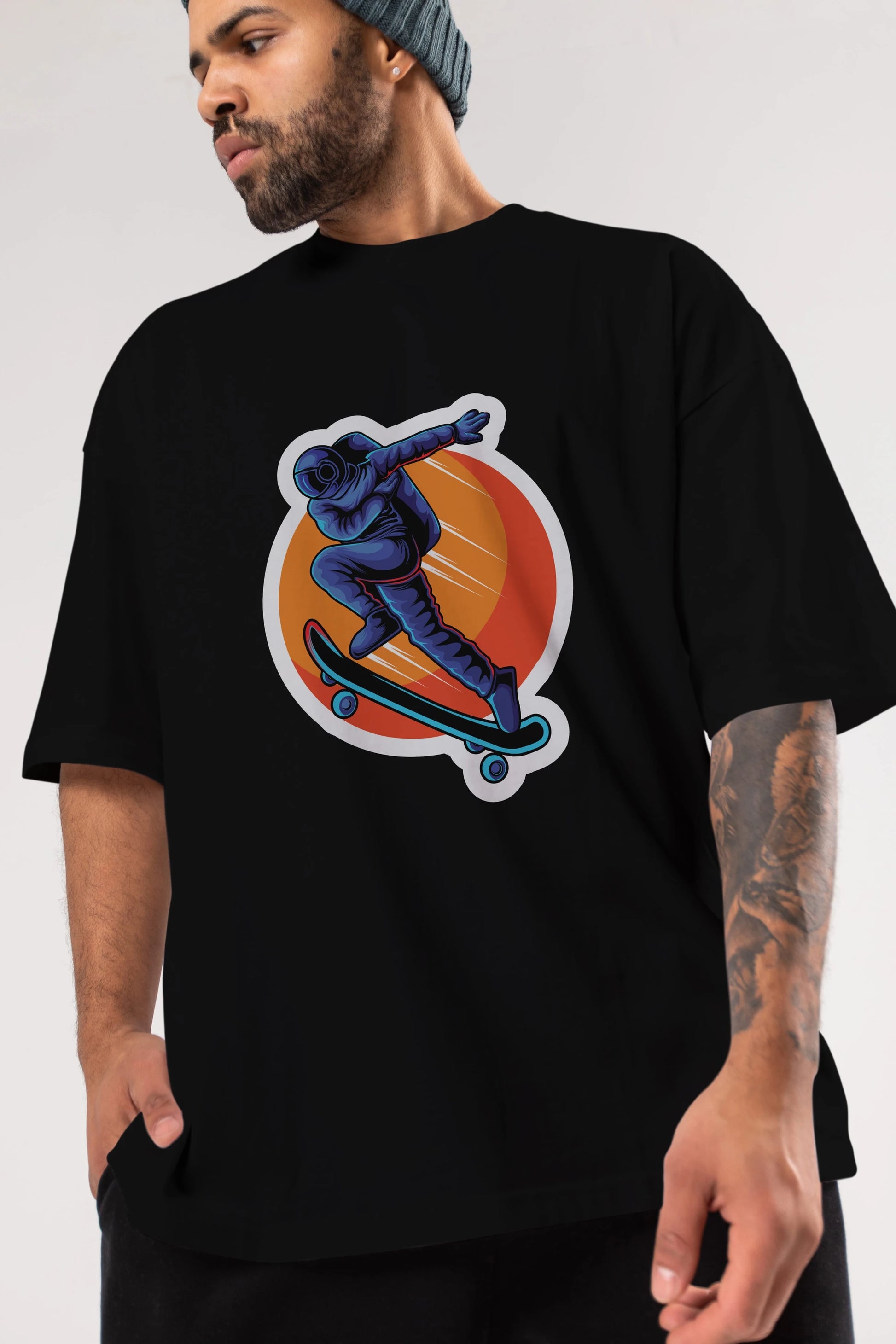 Astroskate Run Sticker Ön Baskılı Oversize t-shirt Erkek Kadın Unisex