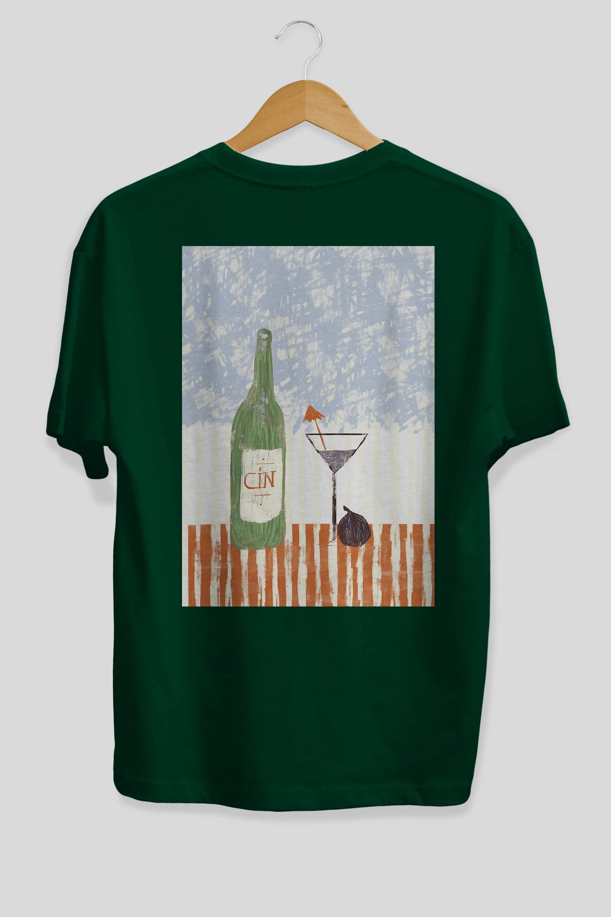 Gin Arka Baskılı Oversize t-shirt Erkek Kadın Unisex %100 Pamuk Bisiklet Yaka tişort