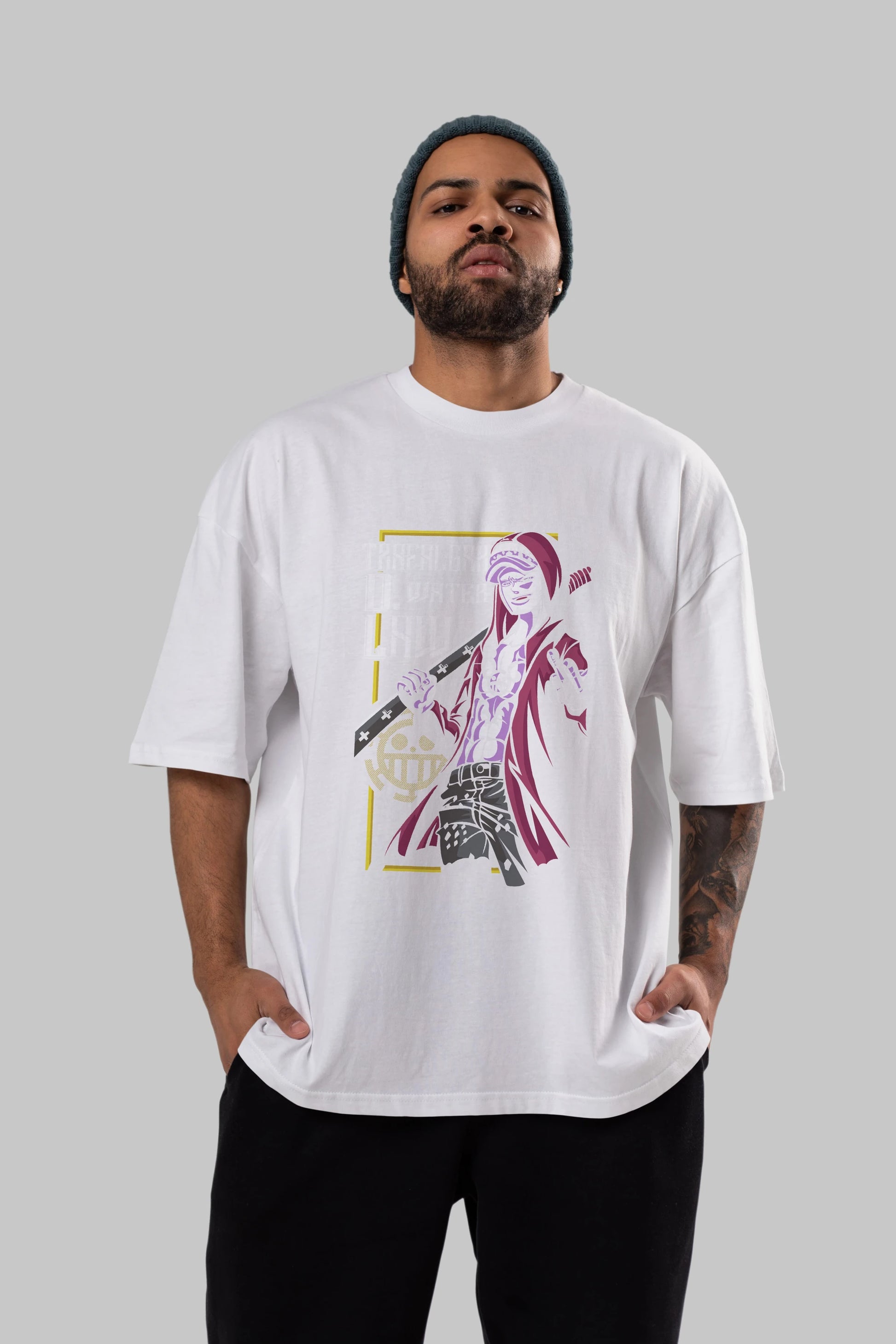 Trafalgar D. Water Law Anime Ön Baskılı Oversize t-shirt Erkek Kadın Unisex