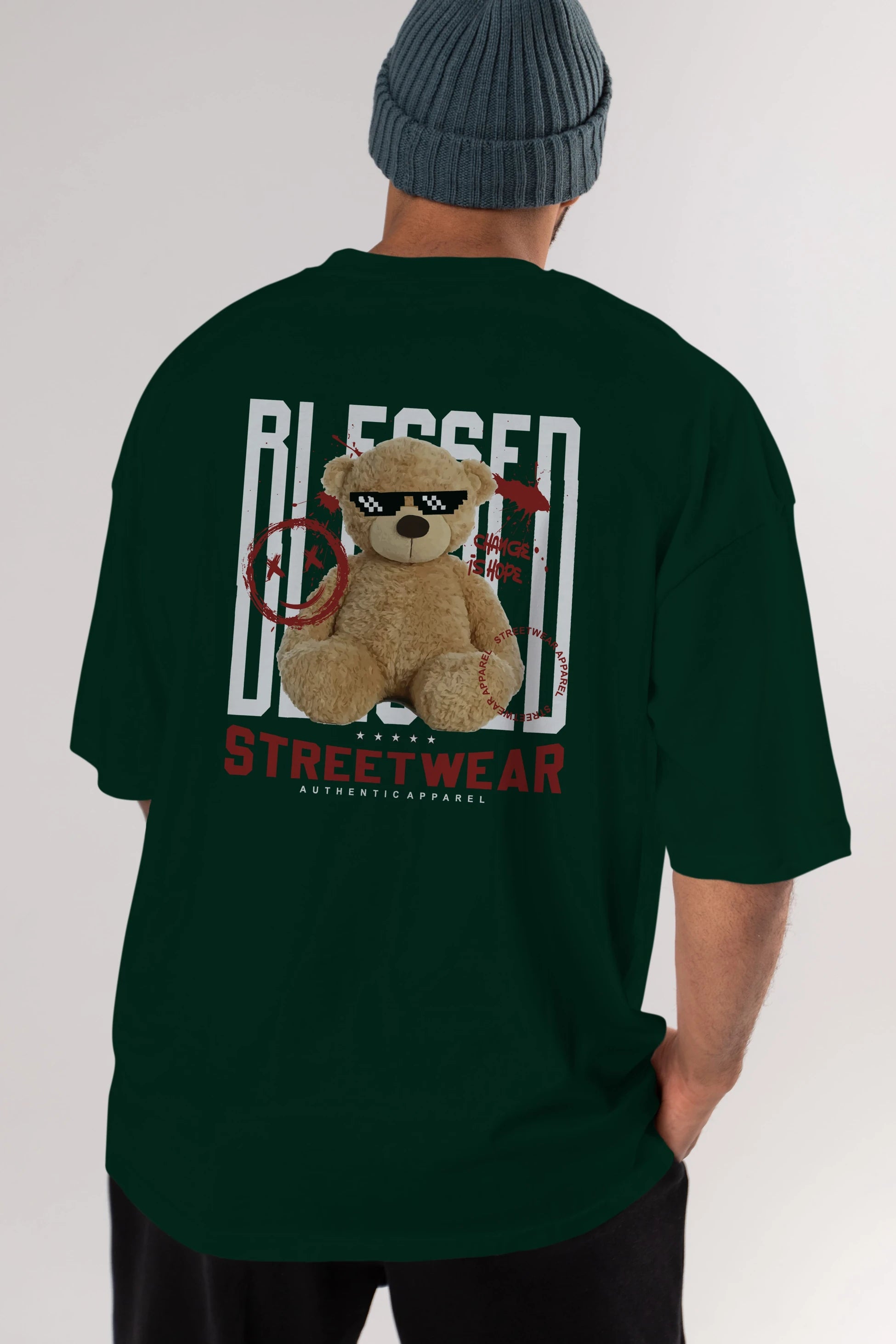 Blessed Bear Arka Baskılı Oversize t-shirt Erkek Kadın Unisex