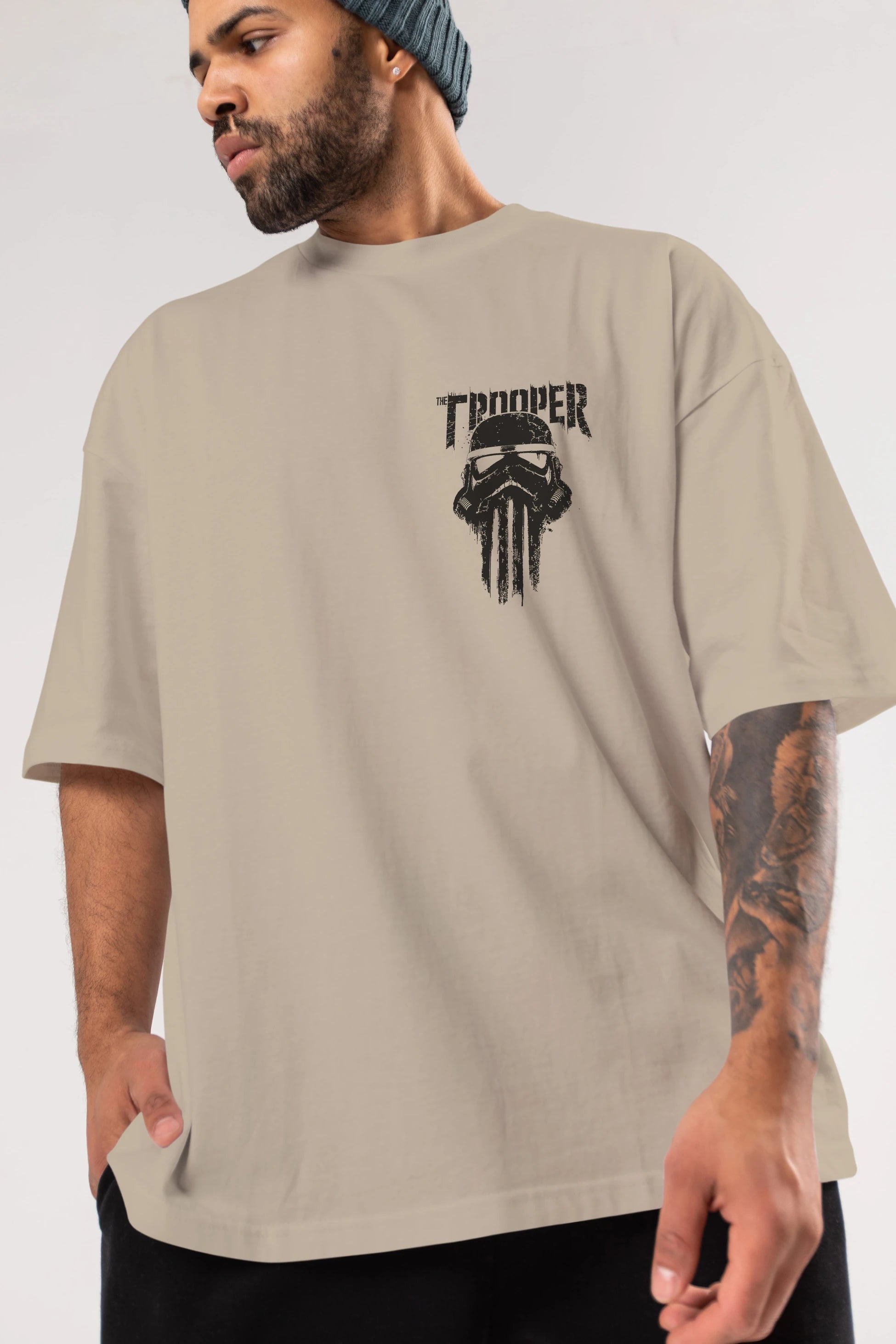 The Trooper Ön Sol Baskılı Oversize t-shirt Erkek Kadın Unisex %100 Pamuk Bisiklet Yaka tişort
