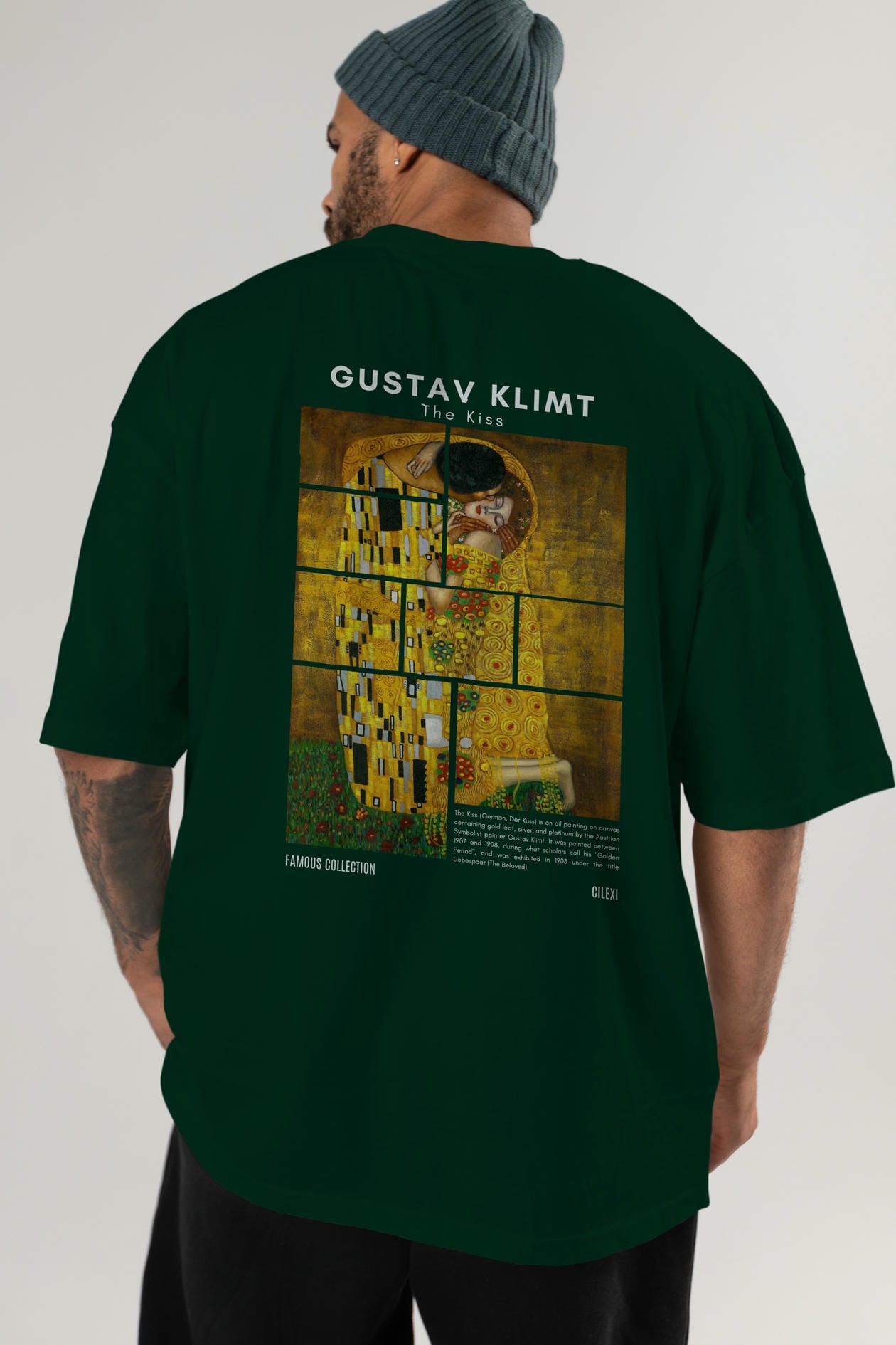 Gustav Klimt The Kiss Arka Baskılı Oversize t-shirt Erkek Kadın Bisiklet Yaka Pamuk tişort