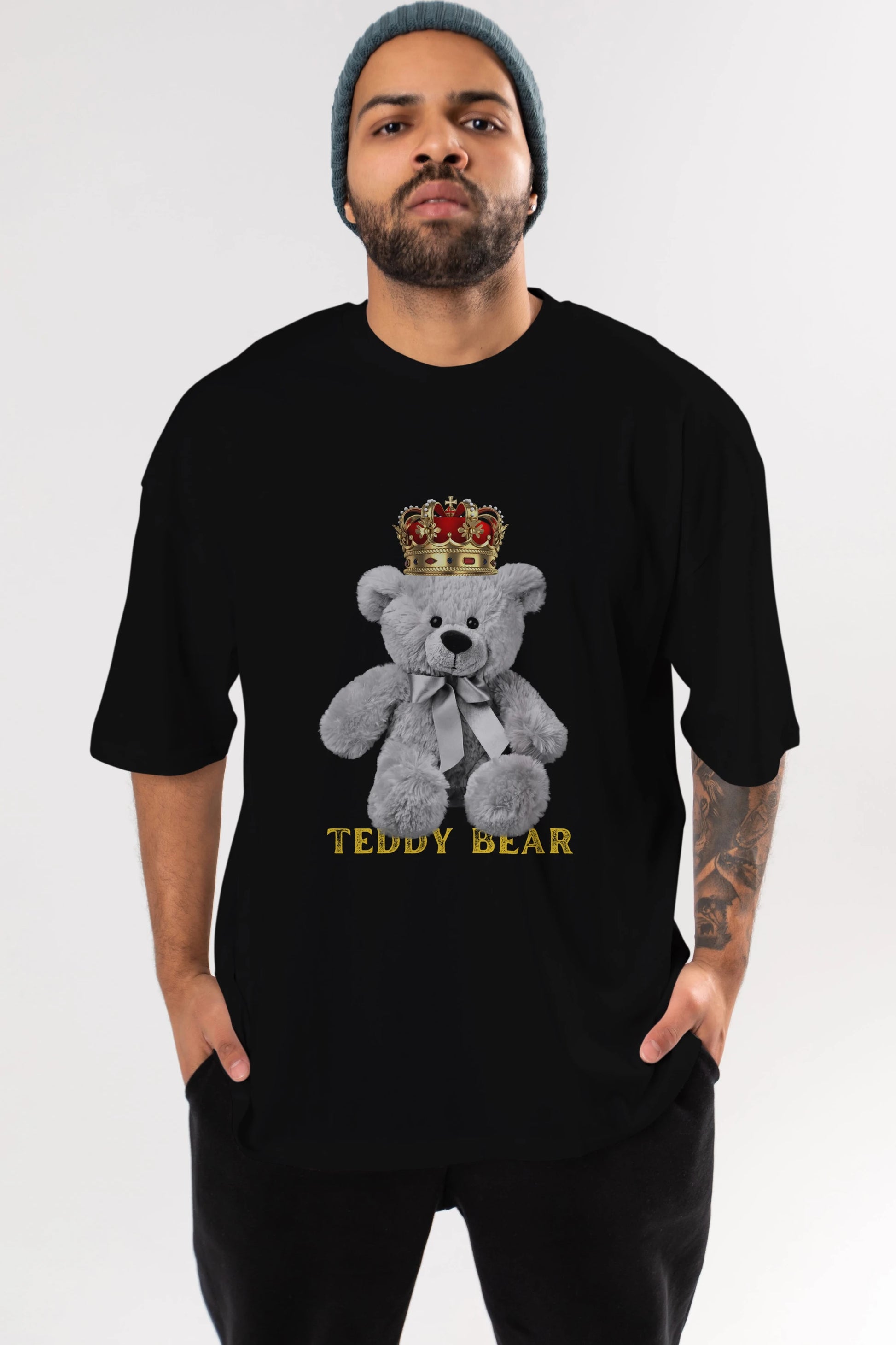 Teddy Bear Ön Baskılı Oversize t-shirt Erkek Kadın Unisex %100 Pamuk